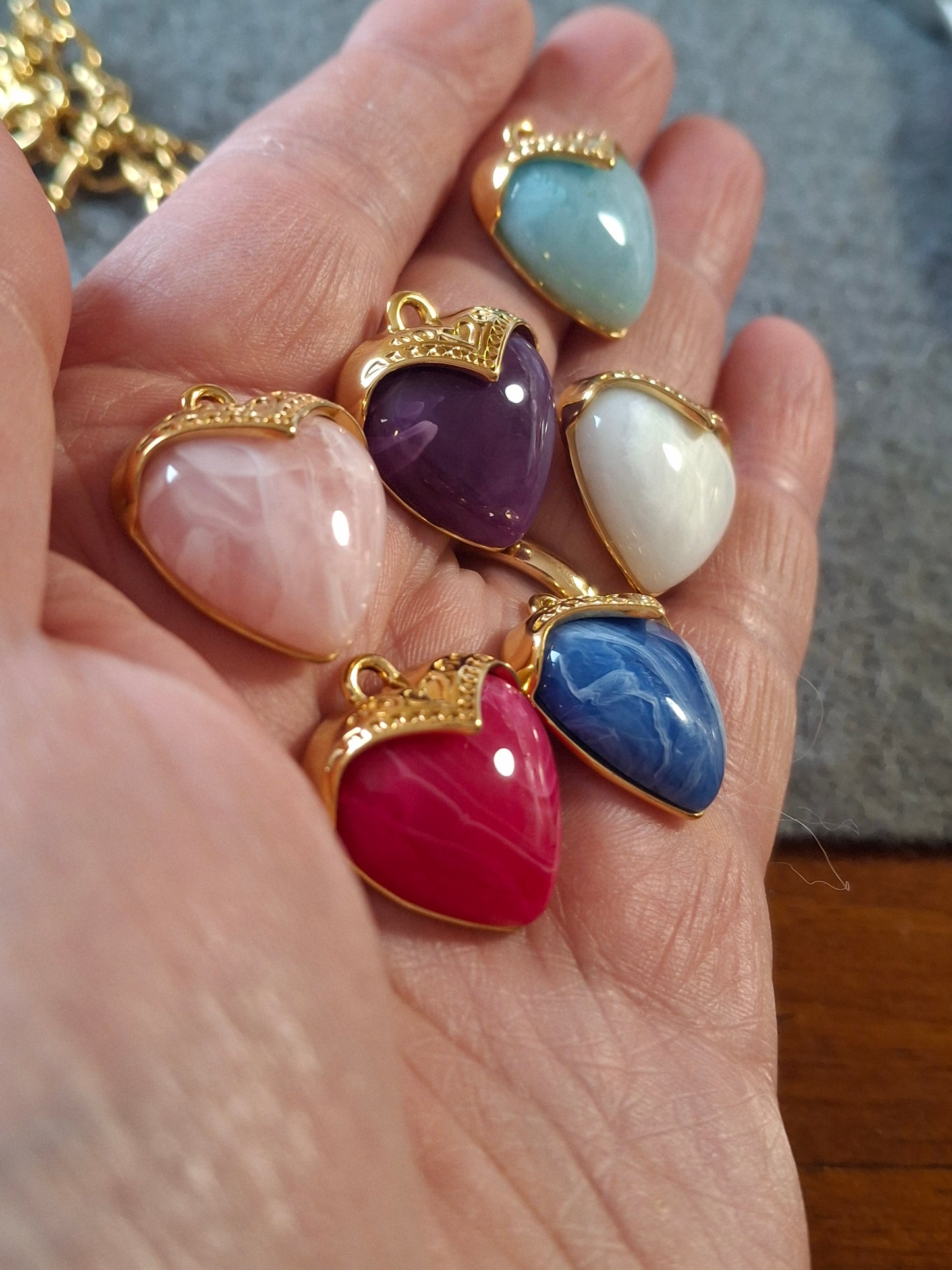 Bracelet chaîne maille gourmette acier inoxydable stainless steel 316 sur mesure grand cœur stainless steel 316 et résine colorée