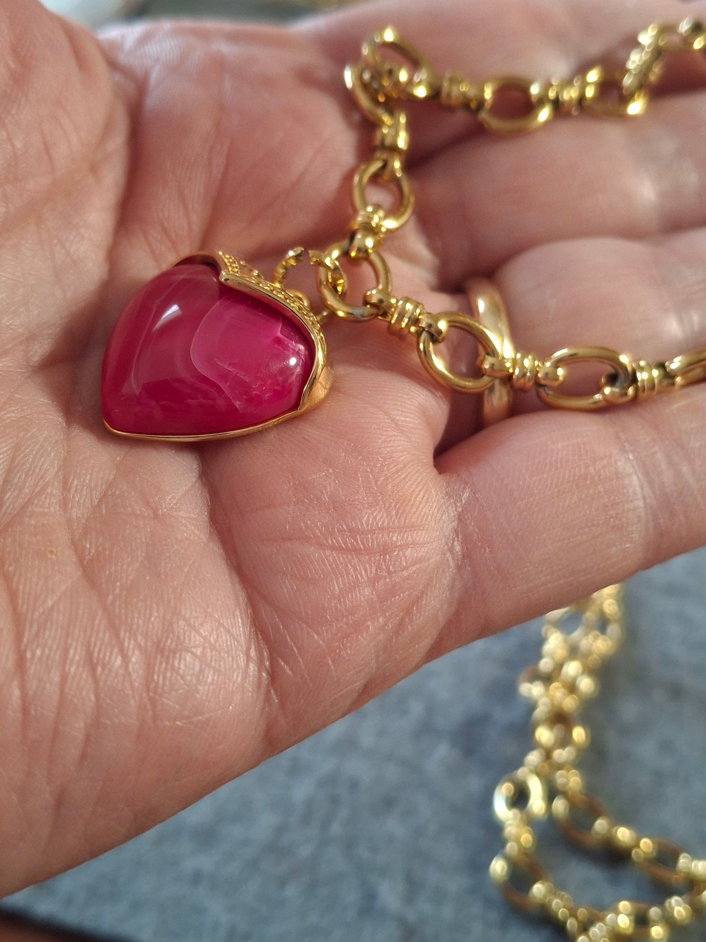 Bracelet chaîne maille gourmette acier inoxydable stainless steel 316 sur mesure grand cœur stainless steel 316 et résine colorée