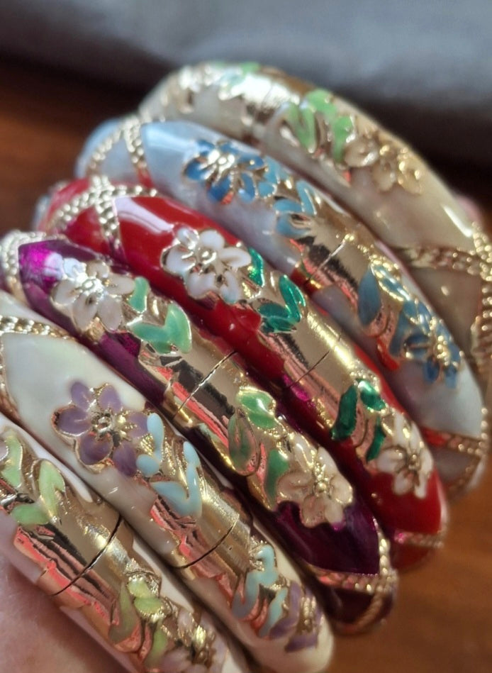 Jonc rigide vintage email cloisonné bohème