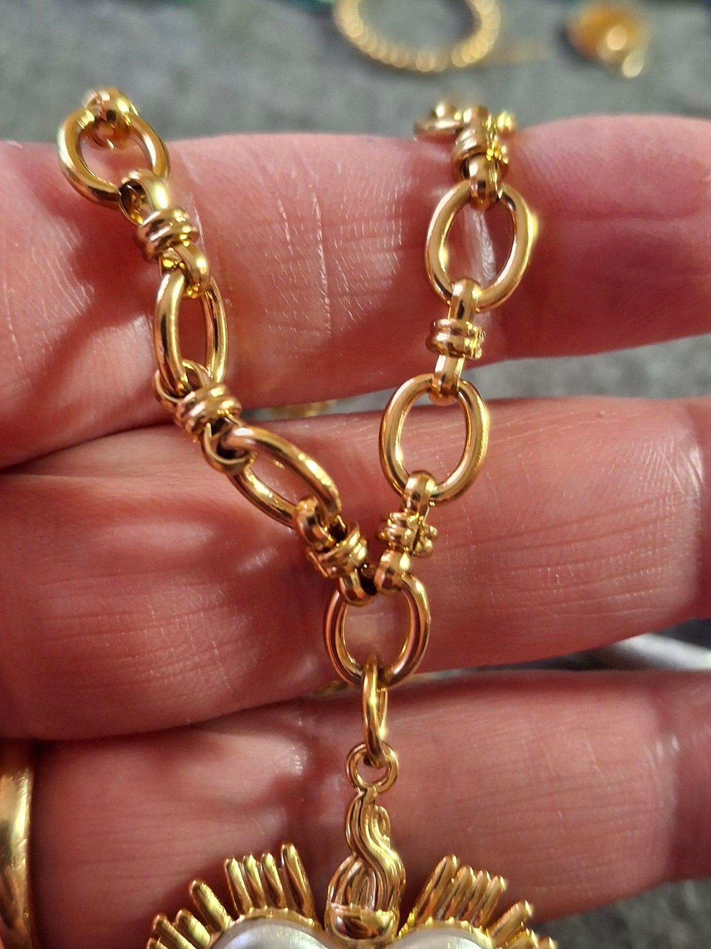 Bracelet maille gourmette grand pendentif coeur stainless steel 316 œil de Turquie sur mesure réglable