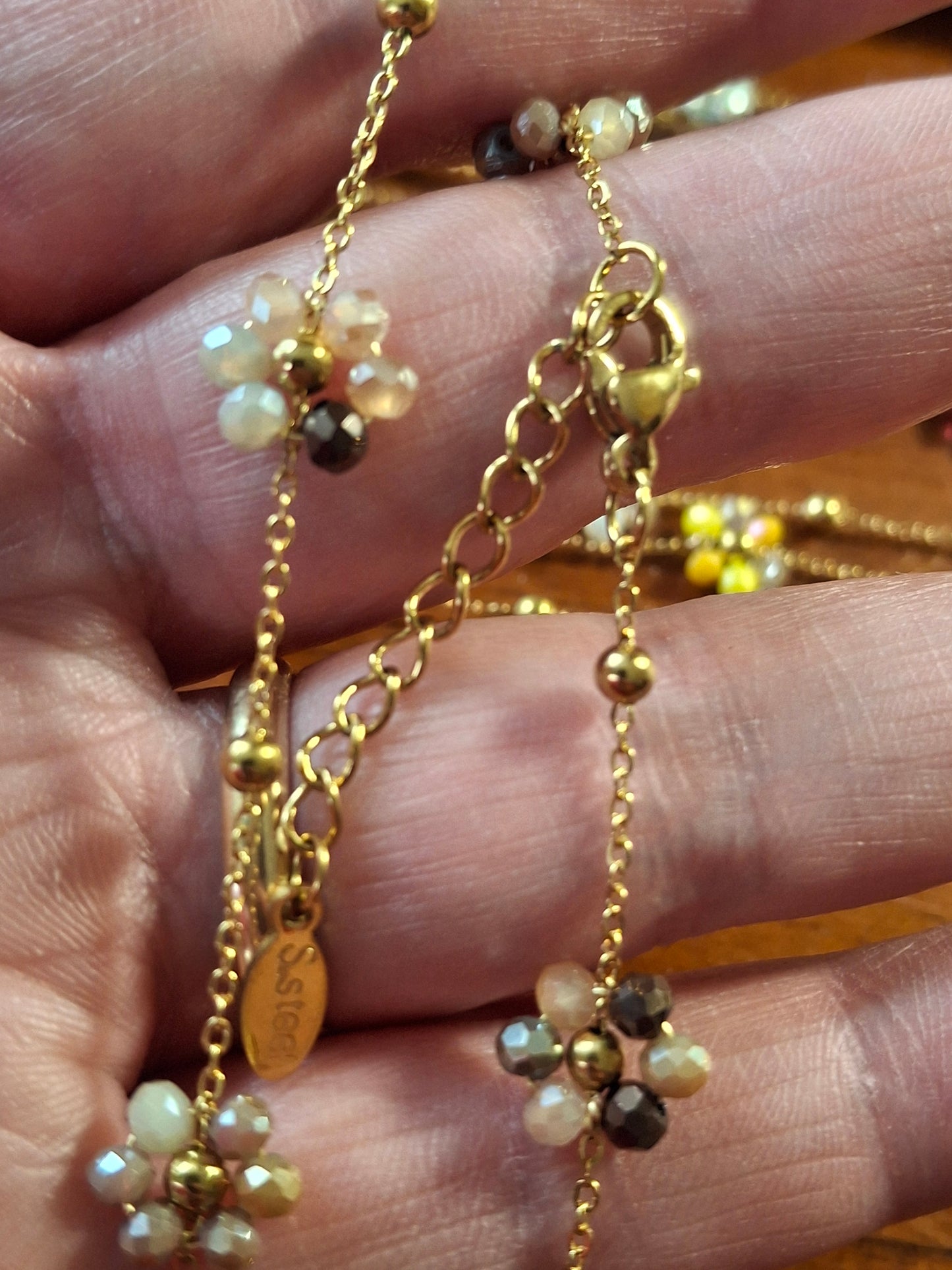 Collier chaîne dorée acier inoxydable stainless steel 316 et fleurs