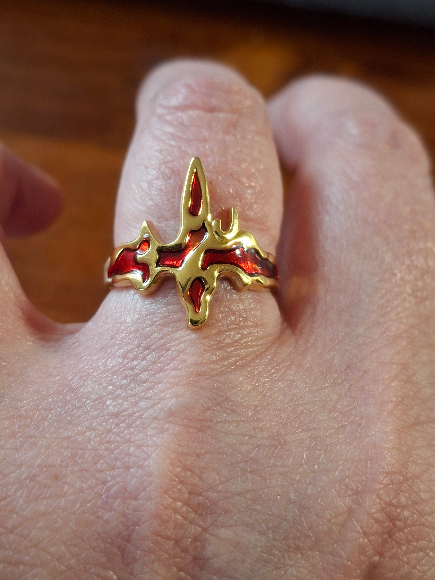 Ring aus Edelstahl 316 mit roter Emaille-Beschichtung, verstellbar.