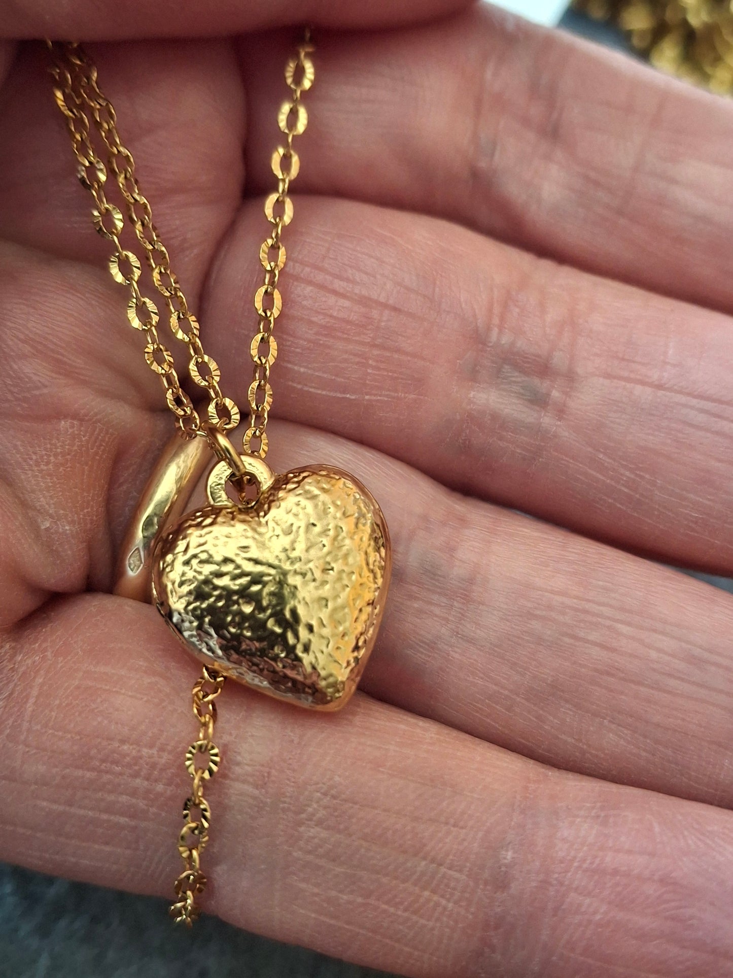 Halskette goldfarbene Edelstahlkette 316, Herzanhänger Edelstahl 316 mit Zirkonia