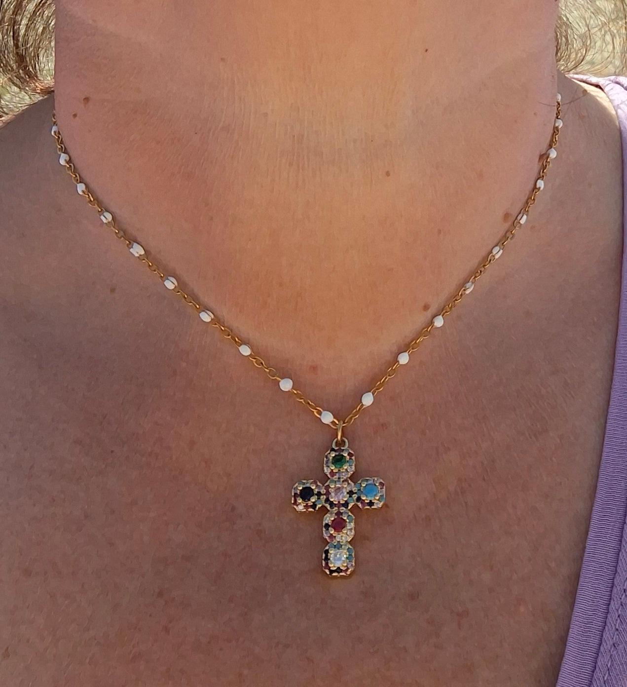 Collier chaîne dorée acier inoxydable stainless steel pendentif croix plaqué or 18K