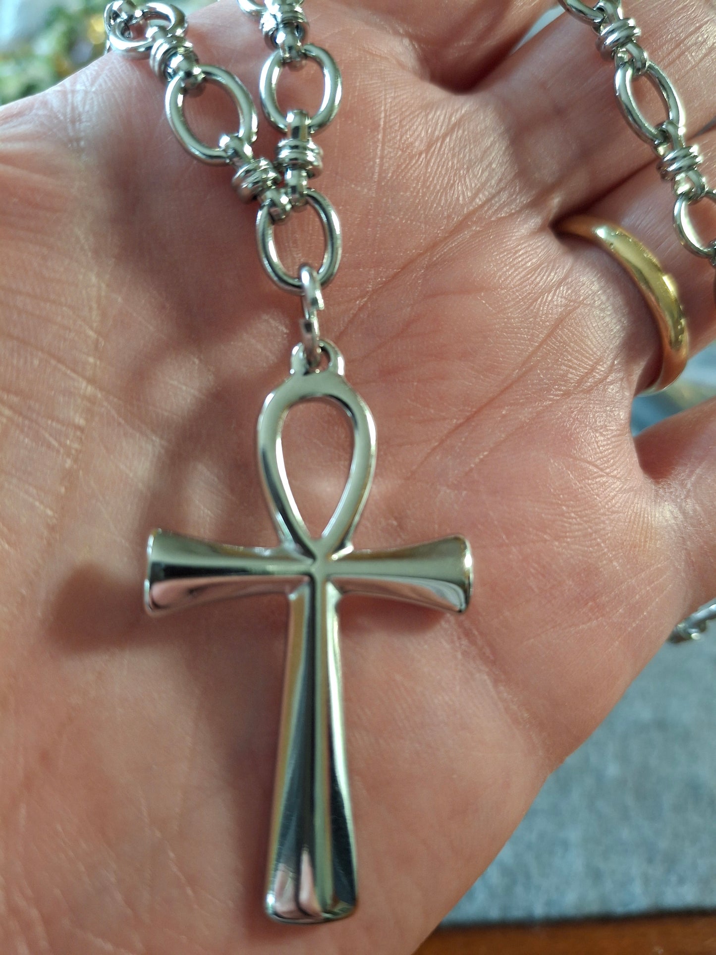 Collier très belle chaîne acier inoxydable stainless steel 316 ,croix ANKH stainless steel 316