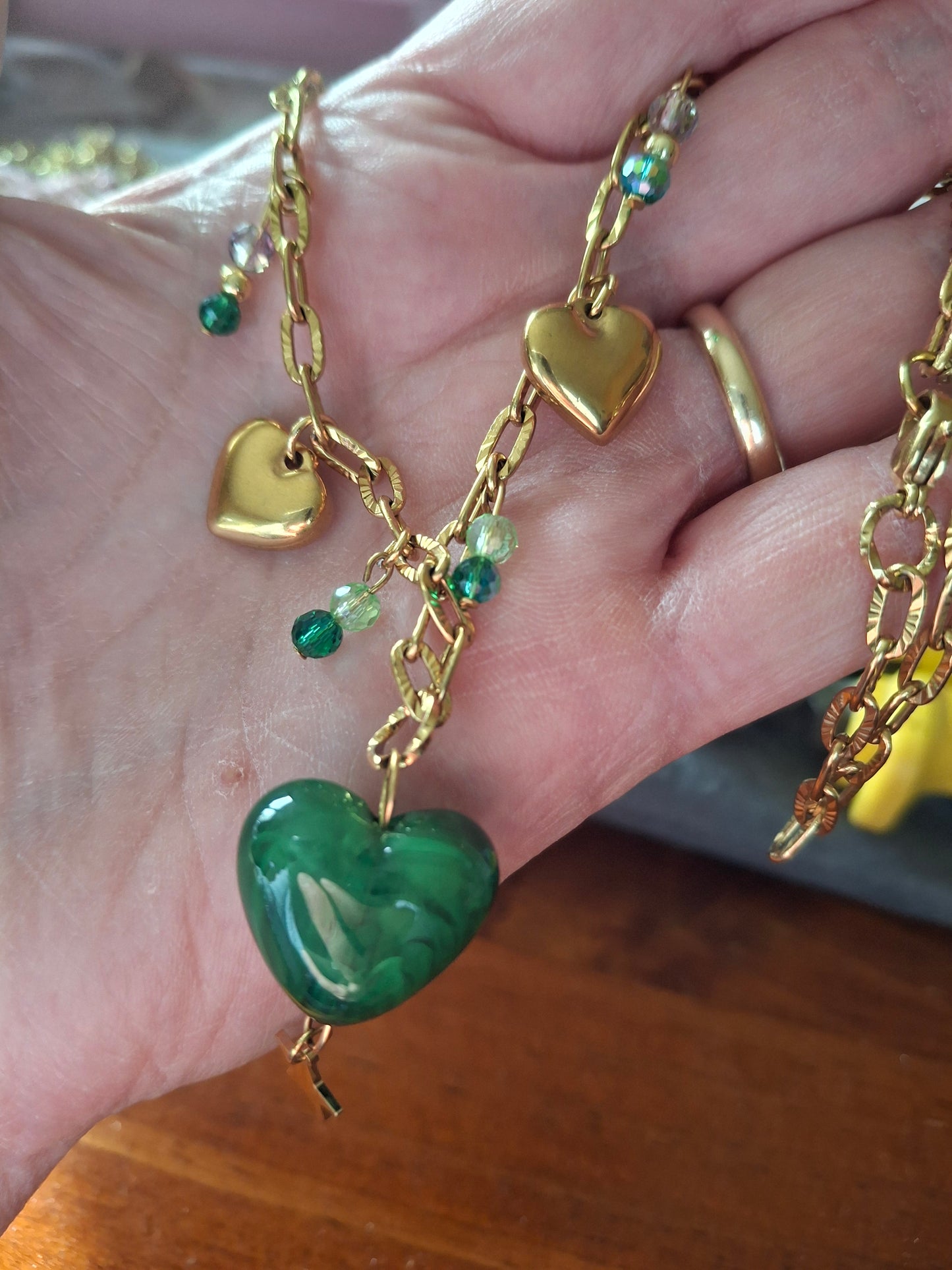 Gold-plated stainless steel chain necklace with 316 handmade charms