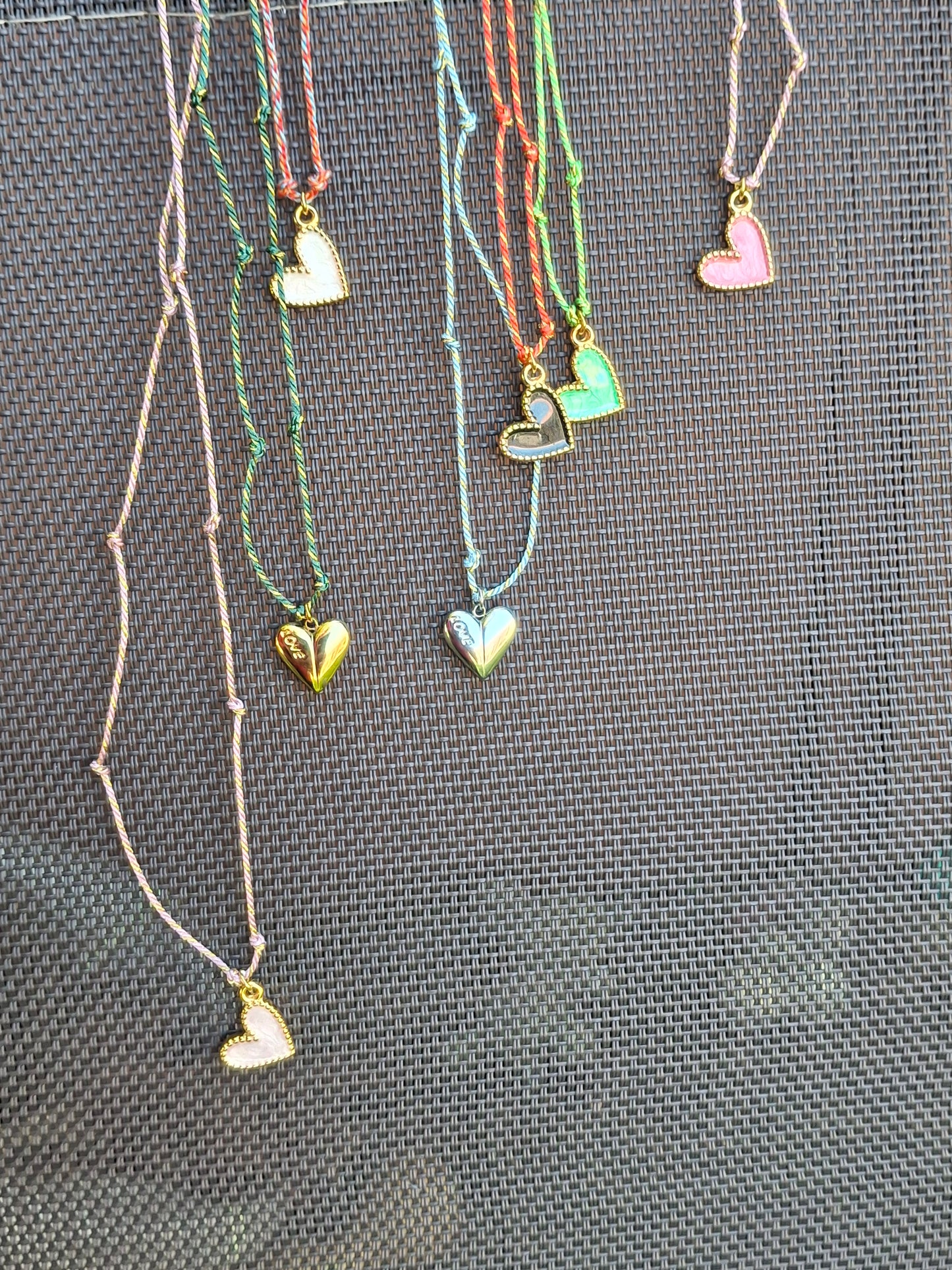 Collier cordon tressé fin pendentif coeur cadeau handmade