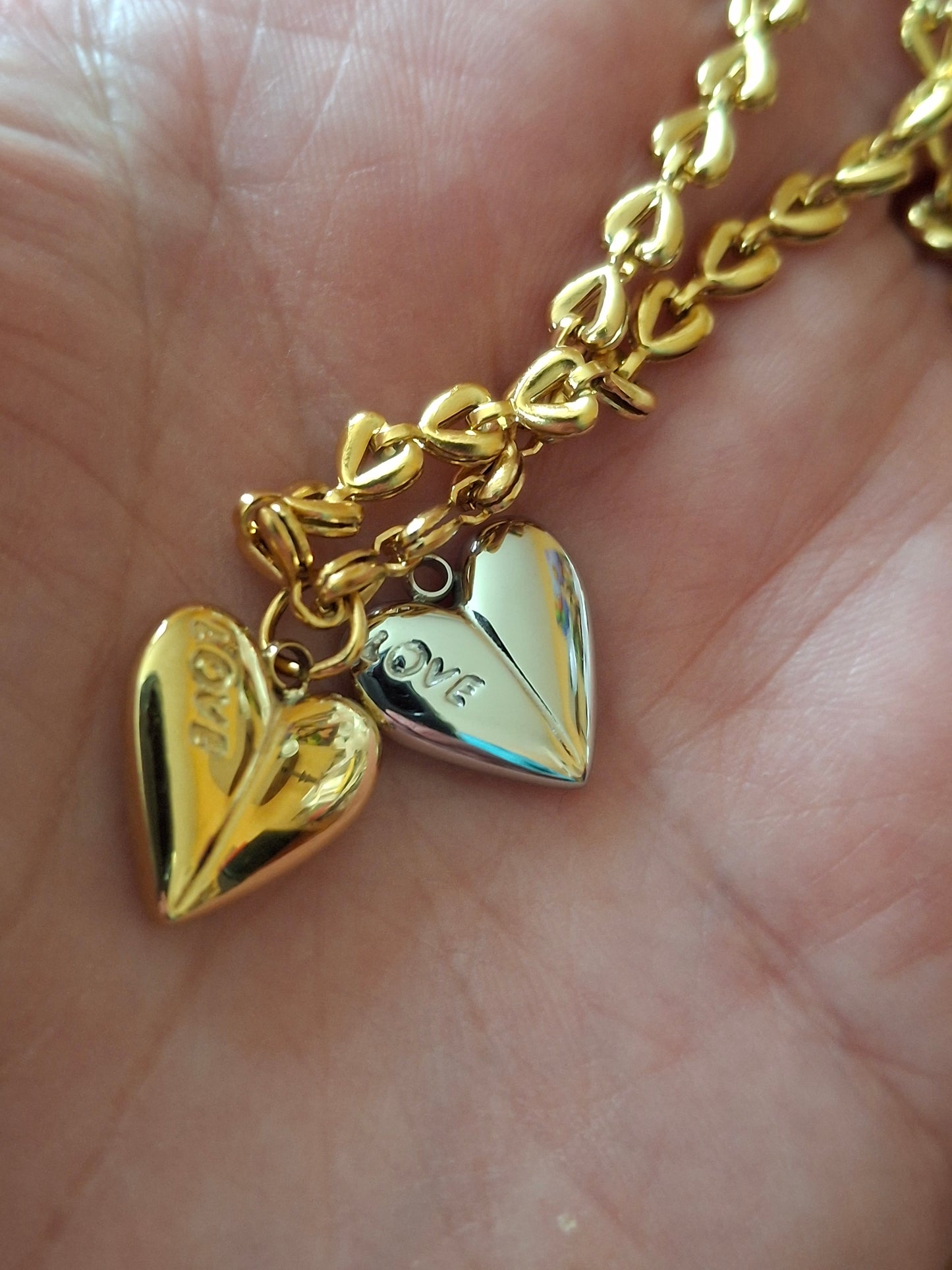 Collier chaîne dorée acier inoxydable stainless steel 316 motif cœur, pendentif coeur stainless steel 316 poli