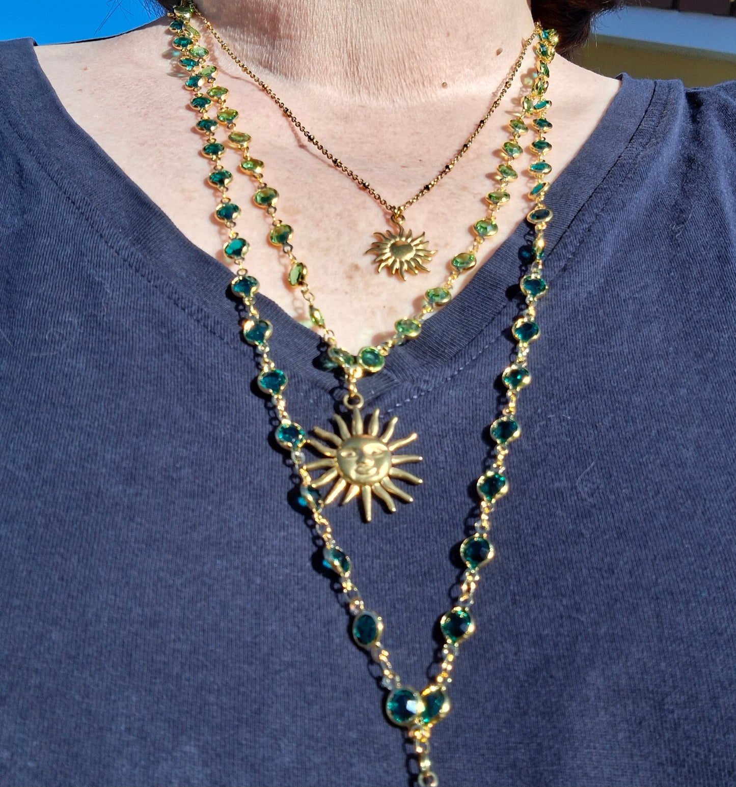 Collier chaîne cuivre ou chaîne acier inoxydable stainless steel pendentif soleil stainless steel