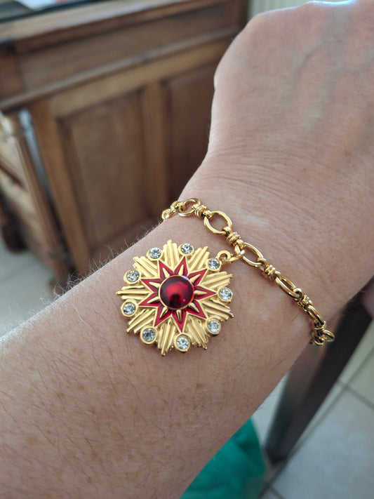 Bracelet chaîne acier inoxydable stainless steel 316 pendentif stainless steel 316 email rouge serti zirconium, sur mesure