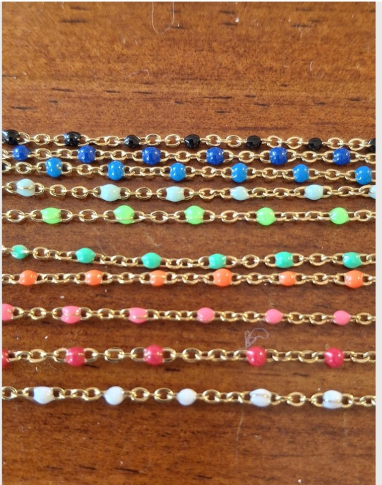 Bracelet chaîne acier inoxydable stainless steel 316 et perles en email coloré sur mesure