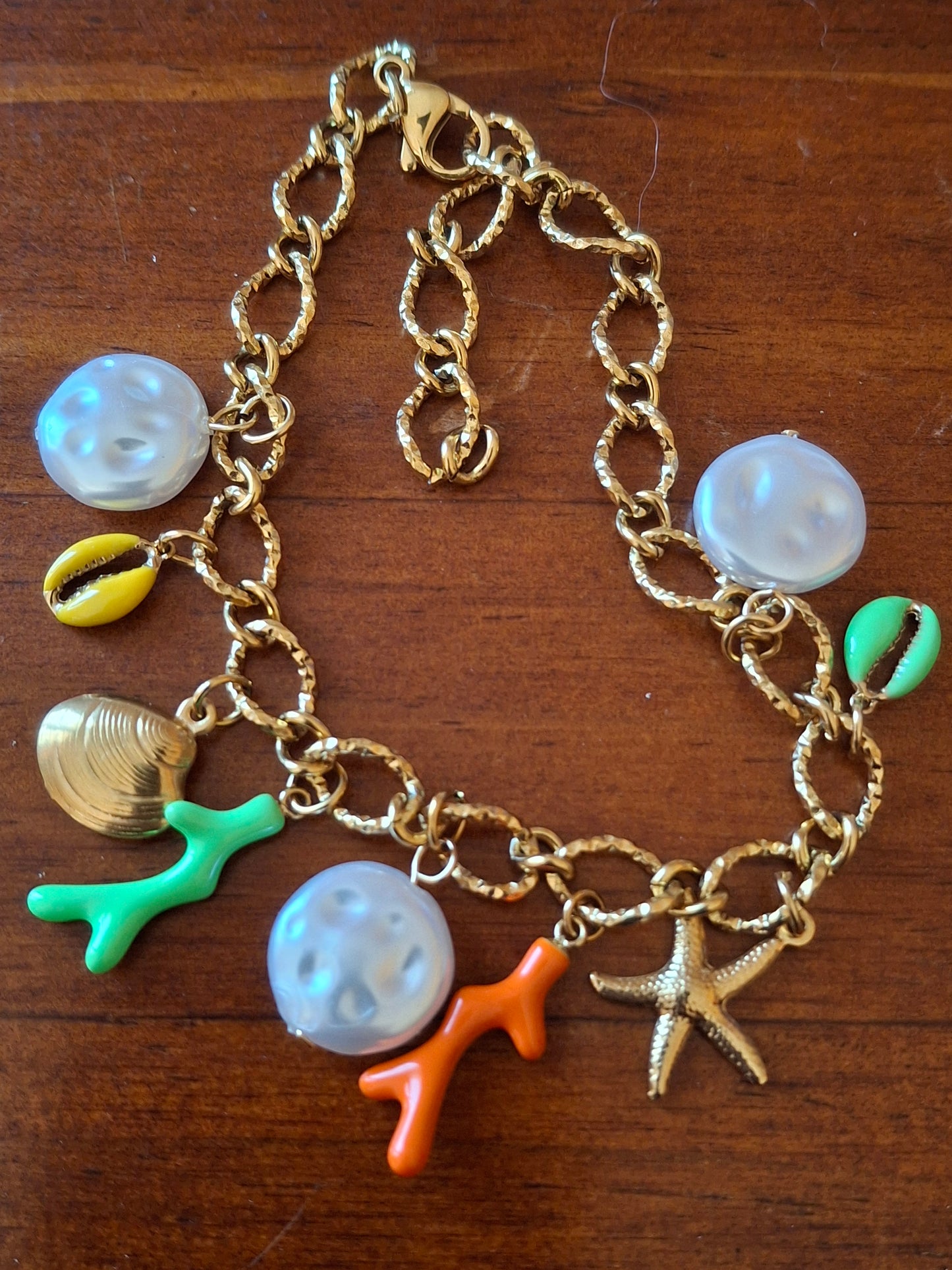 Bracelet chaîne acier inoxydable stainless steel et breloques handmade réglable