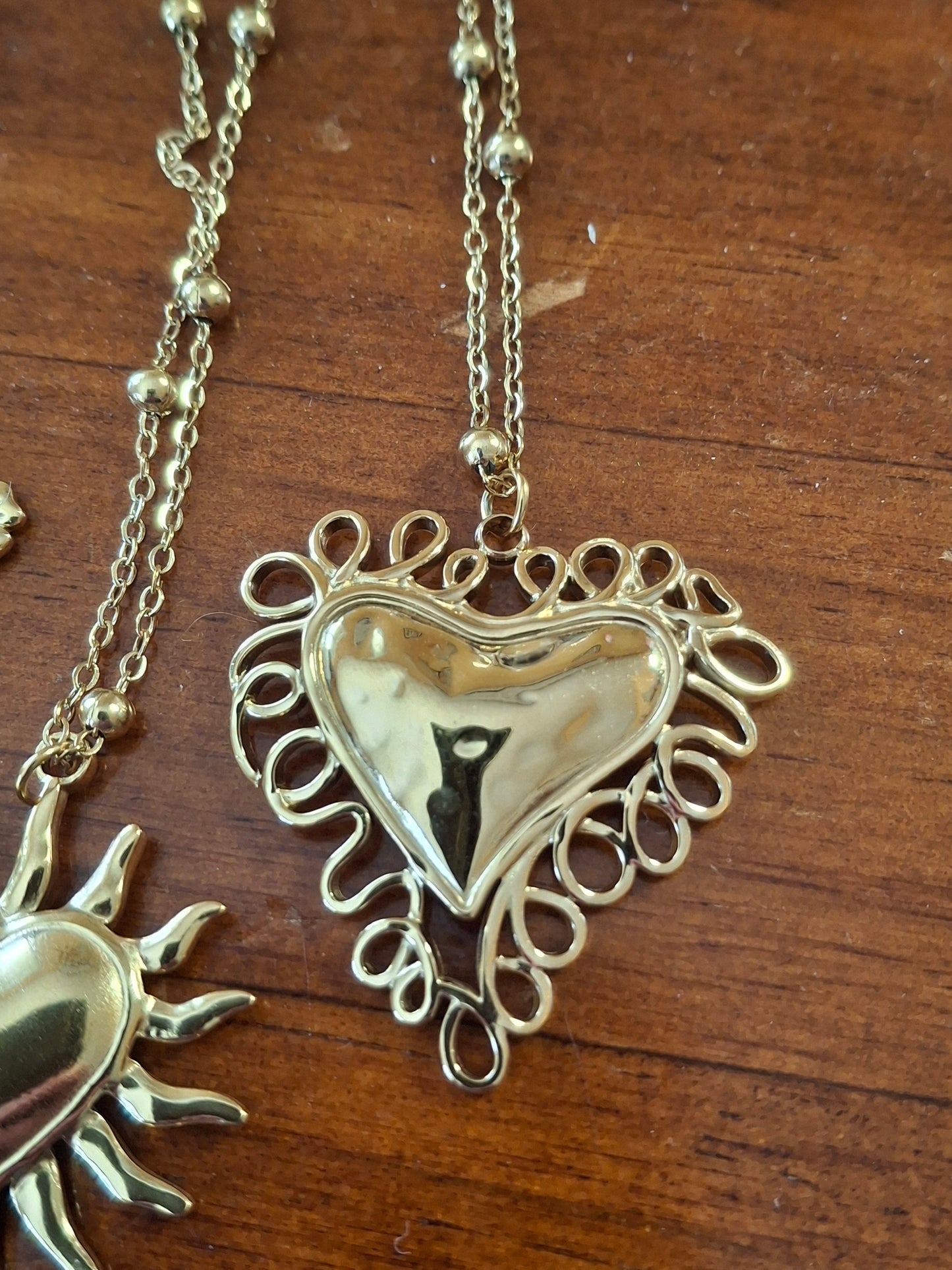 Halskette, lange Kette aus Edelstahl 316 und großer Herzanhänger aus Edelstahl 316