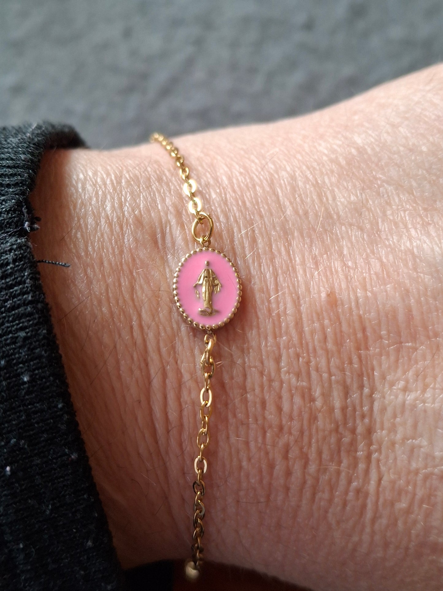 Bracelet chaîne acier inoxydable stainless steel 316 madone stainless steel 316 plaqué or sur mesure