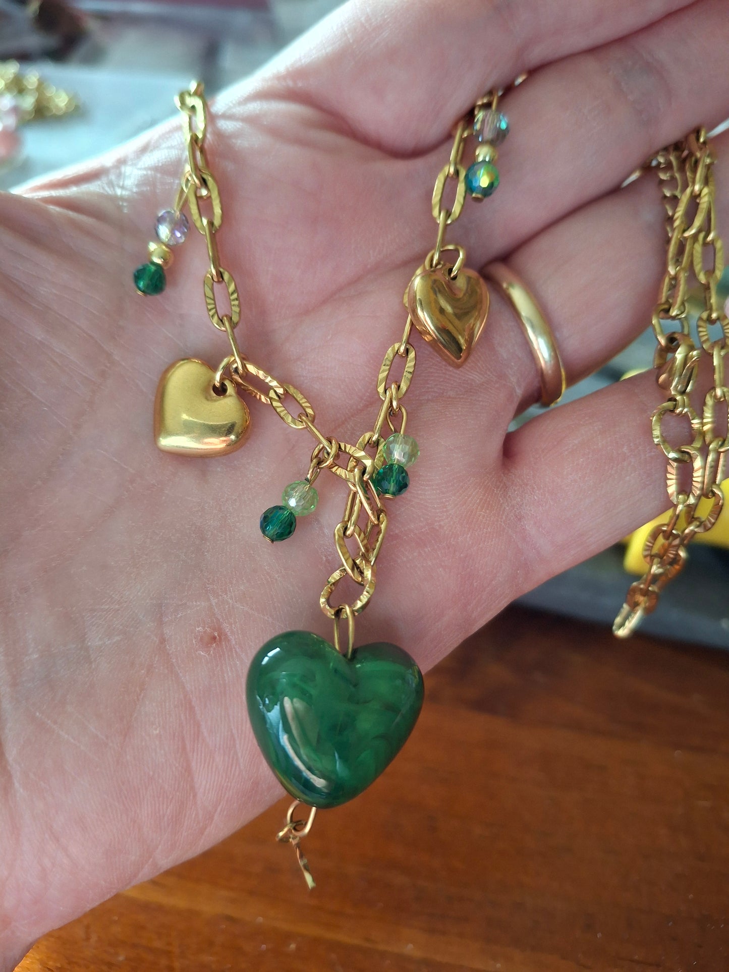 Gold-plated stainless steel chain necklace with 316 handmade charms