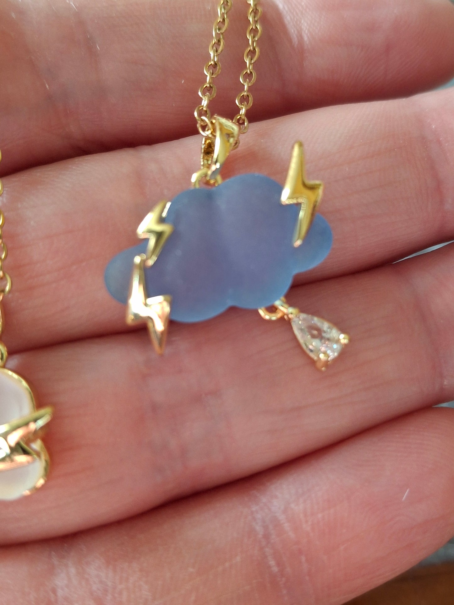 Collier chaîne acier inoxydable stainless steel 316 nuage resine serti stainless steel 316 pendentif zirconium réglable