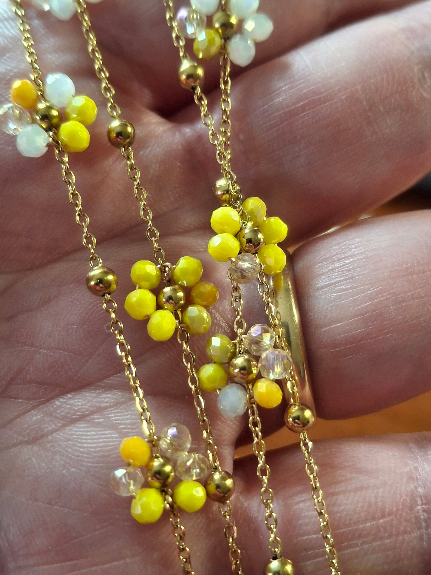 Collier chaîne dorée acier inoxydable stainless steel 316 et fleurs