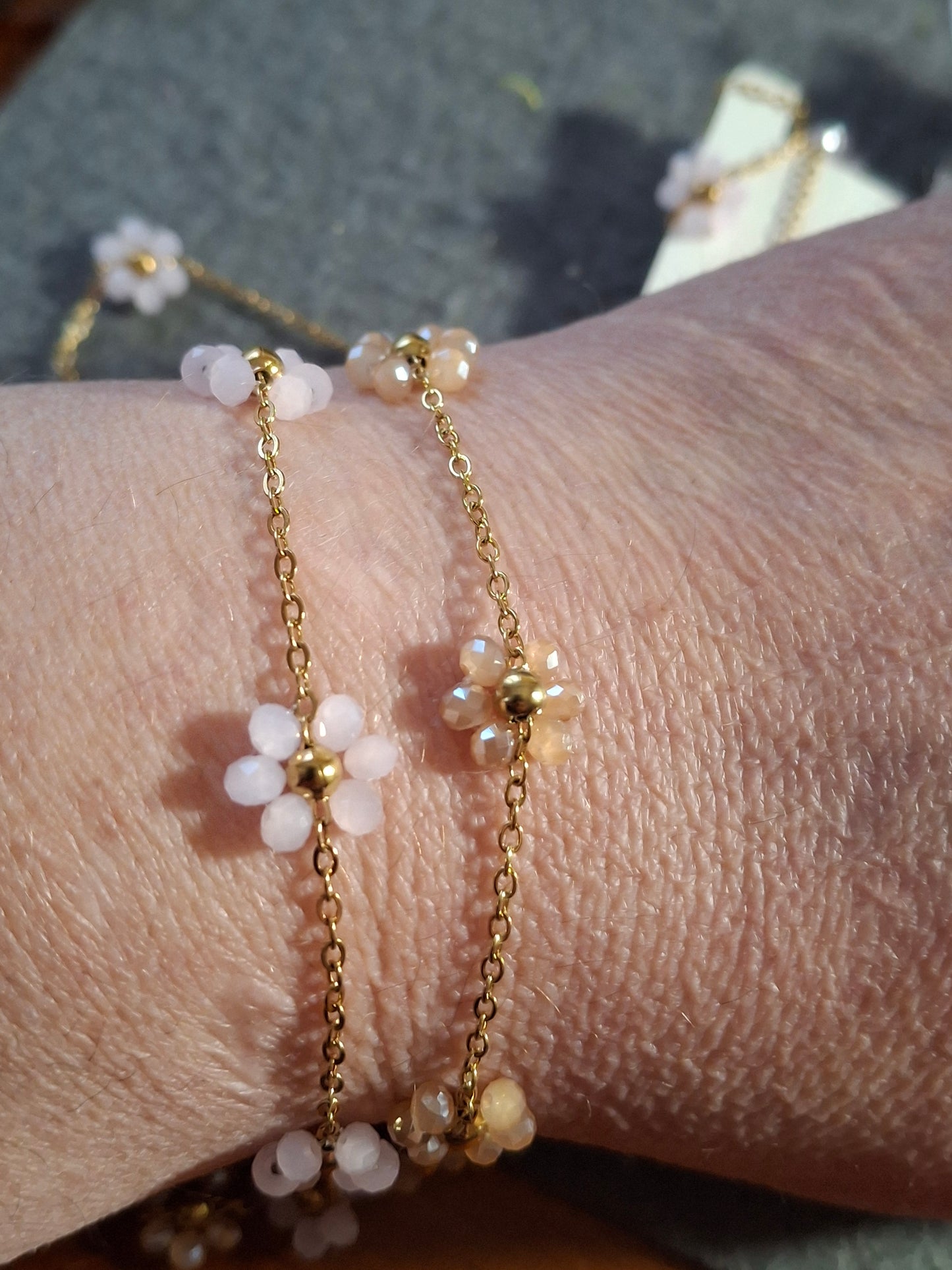 Bracelet chaîne acier inoxydable stainless steel fleurs sur mesure