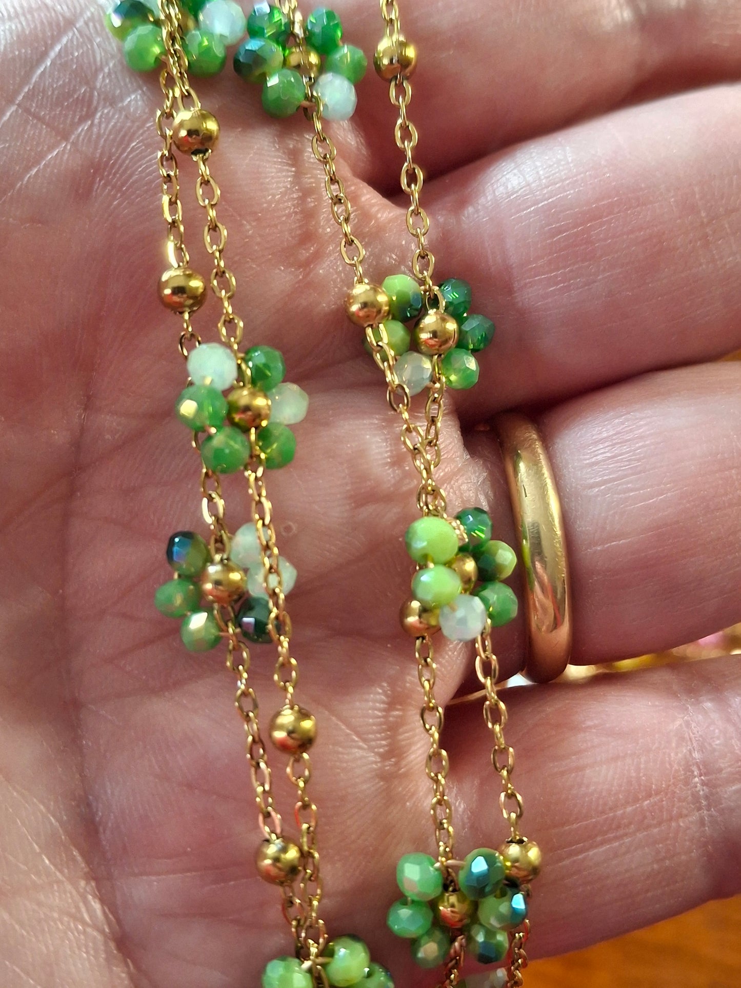 Collier chaîne dorée acier inoxydable stainless steel 316 et fleurs