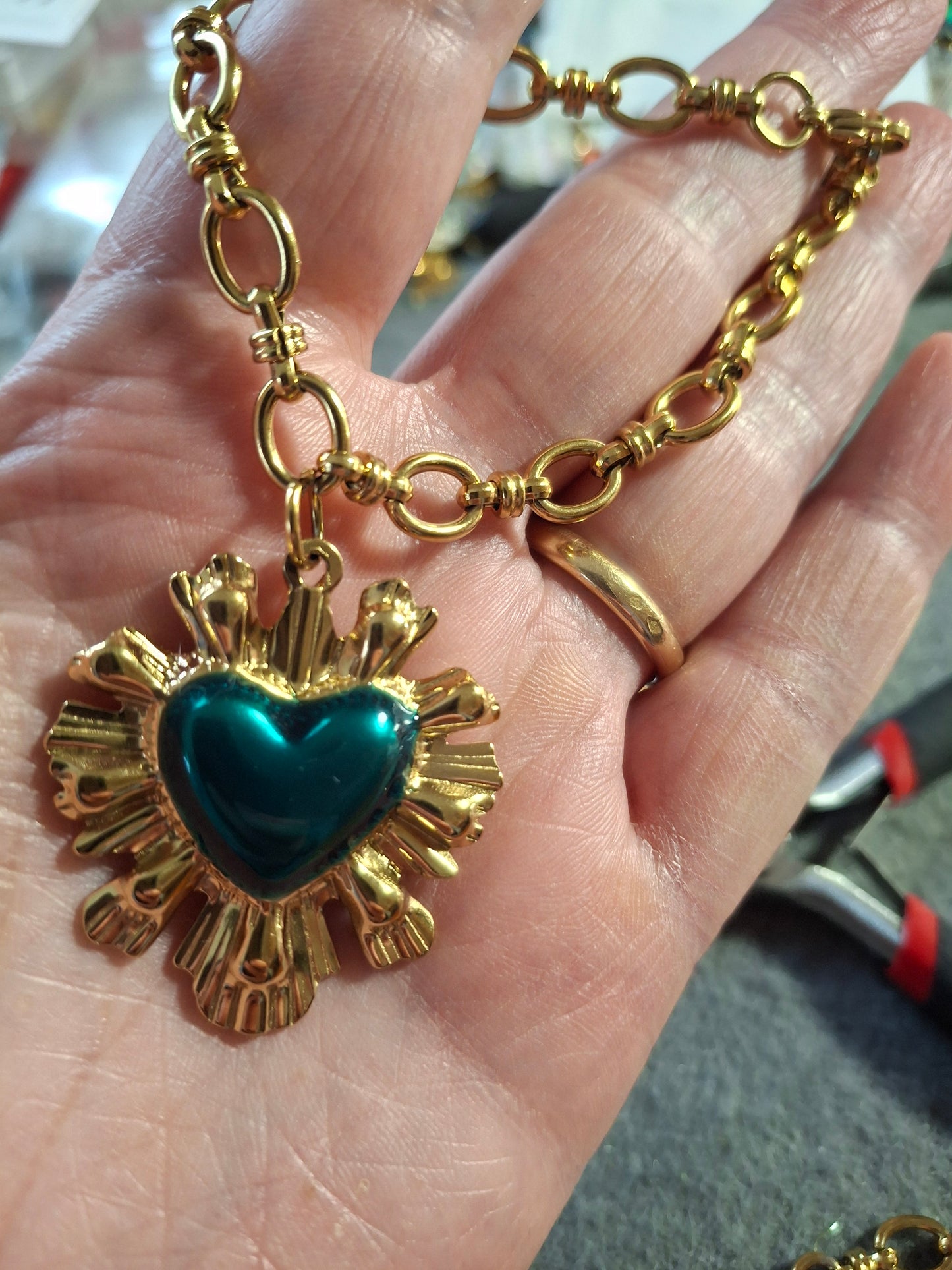 Bracelet chaîne maille gourmette stainless steel 316 ,grand cœur rétro stainless steel 316 sur mesure