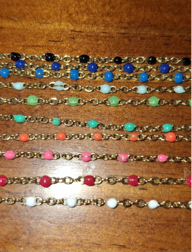 Bracelet chaîne acier inoxydable stainless steel 316 et perles en email coloré sur mesure
