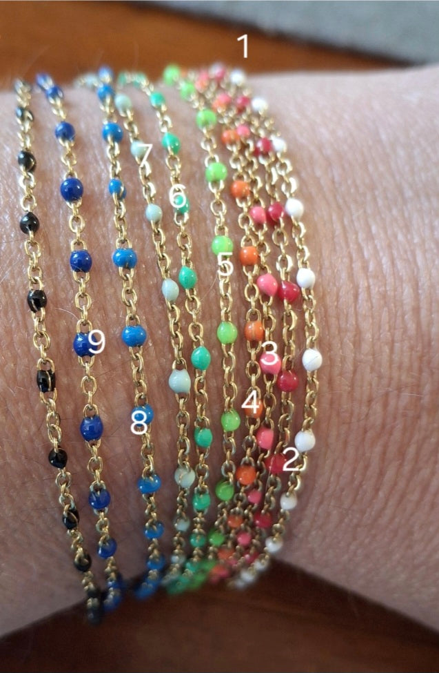 Bracelet chaîne acier inoxydable stainless steel 316 et perles en email coloré sur mesure