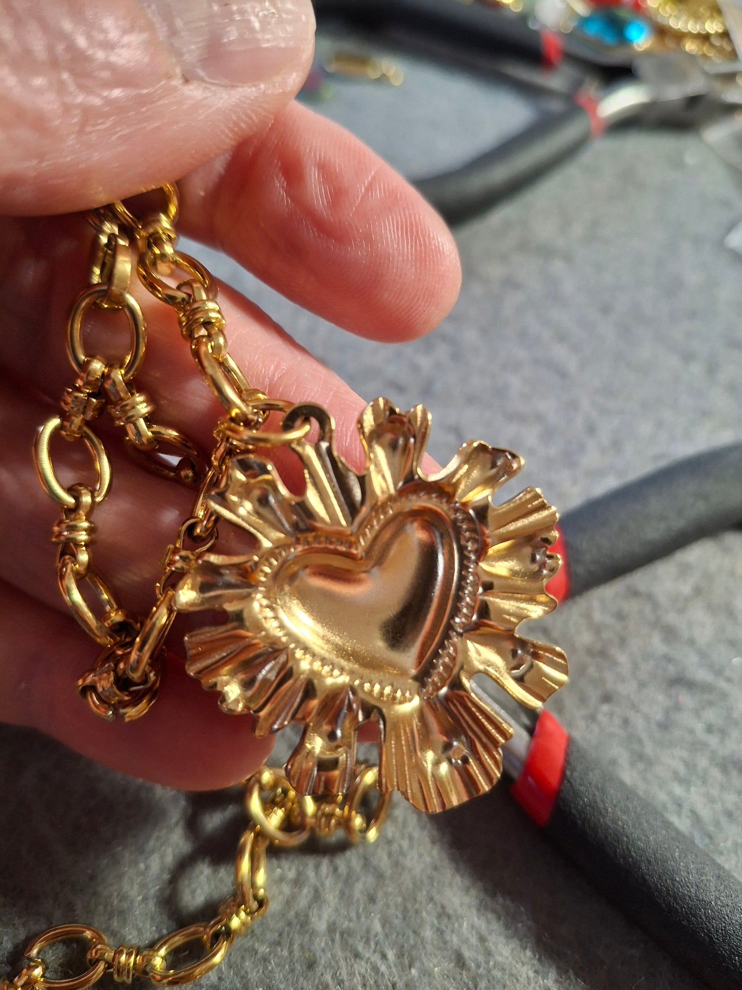 Bracelet chaîne maille gourmette stainless steel 316 ,grand cœur rétro stainless steel 316 sur mesure