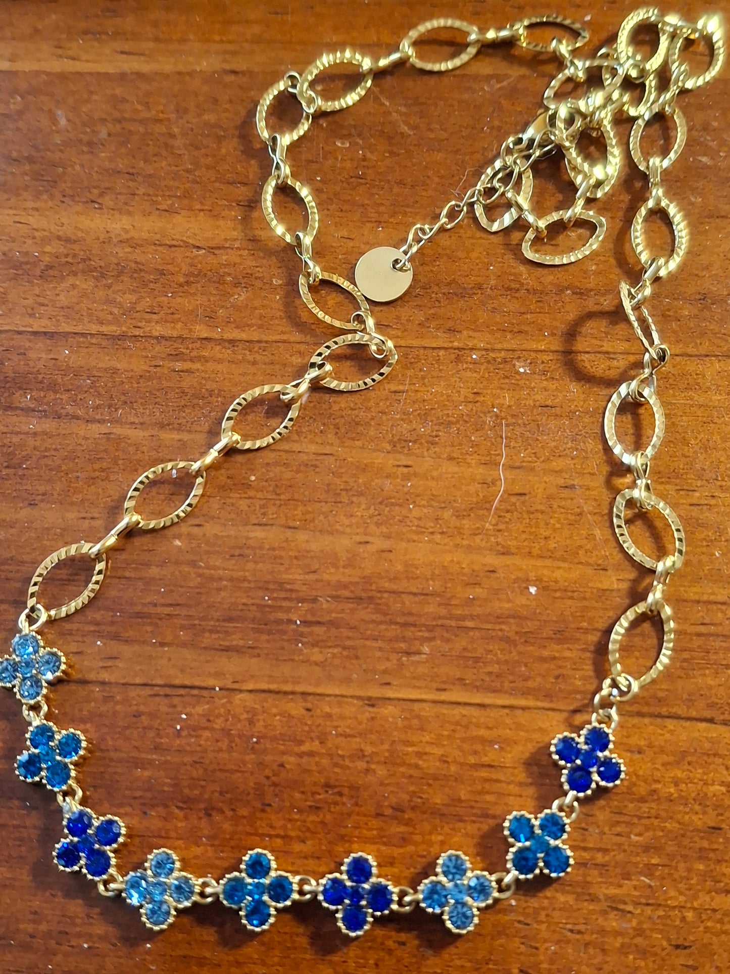 Halskette, goldfarben, Edelstahl 316 und Edelstahlkette 316 mit Kristallen besetzt