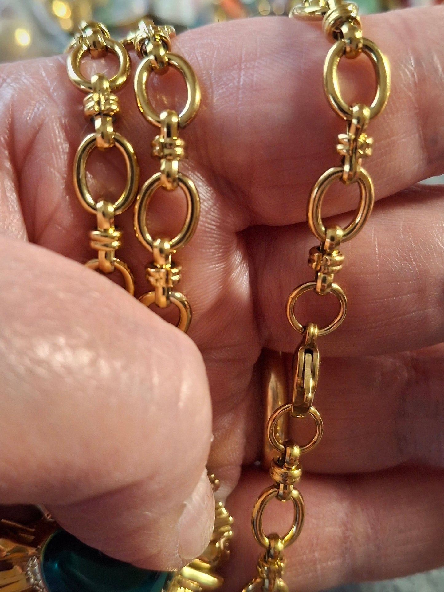 Collier chaîne maille gourmette stainless steel 316 grand cœur rétro stainless steel 316 et email coloré turquoise