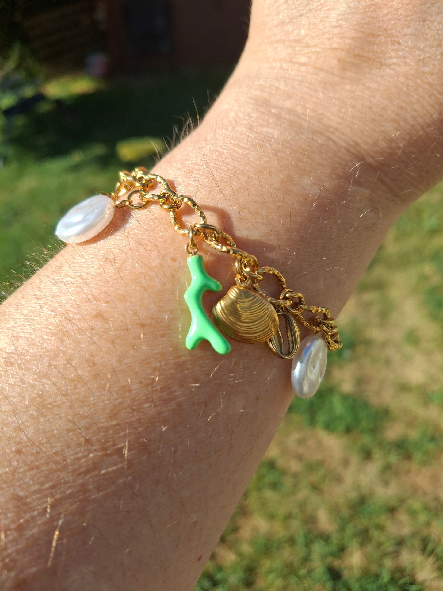 Bracelet chaîne acier inoxydable stainless steel et breloques handmade réglable