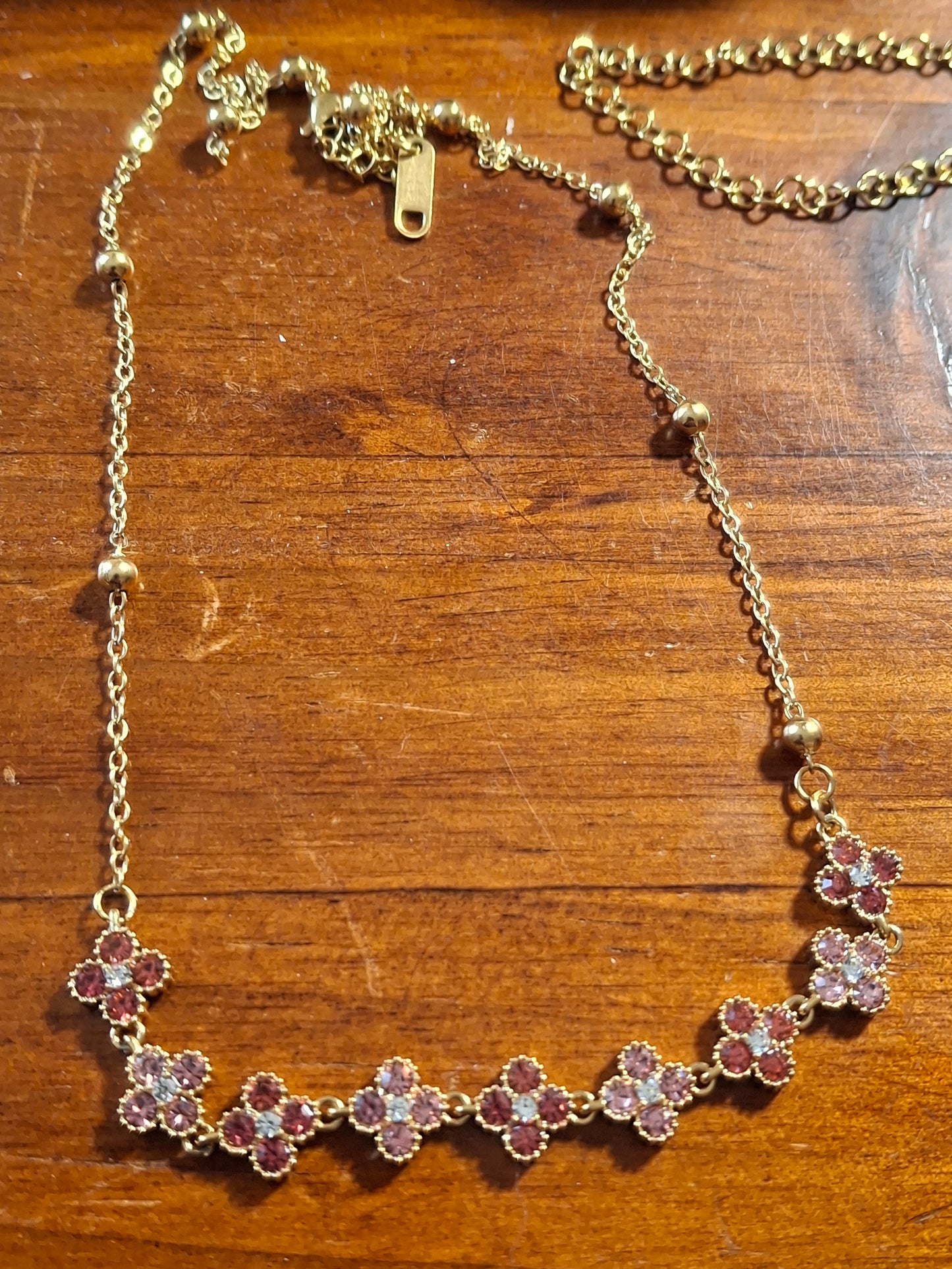 Halskette, goldfarben, Edelstahl 316 und Edelstahlkette 316 mit Kristallen besetzt