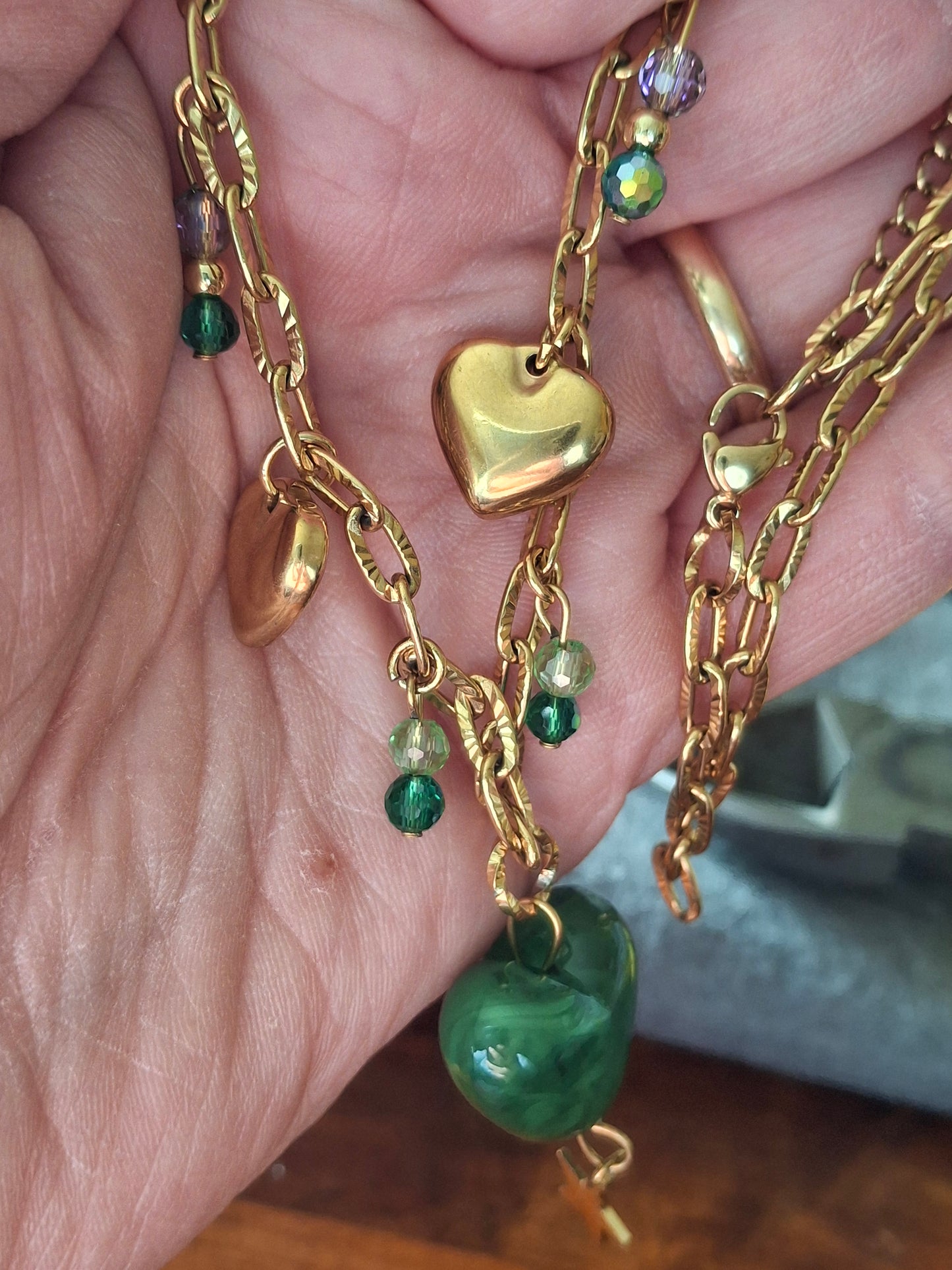 Gold-plated stainless steel chain necklace with 316 handmade charms