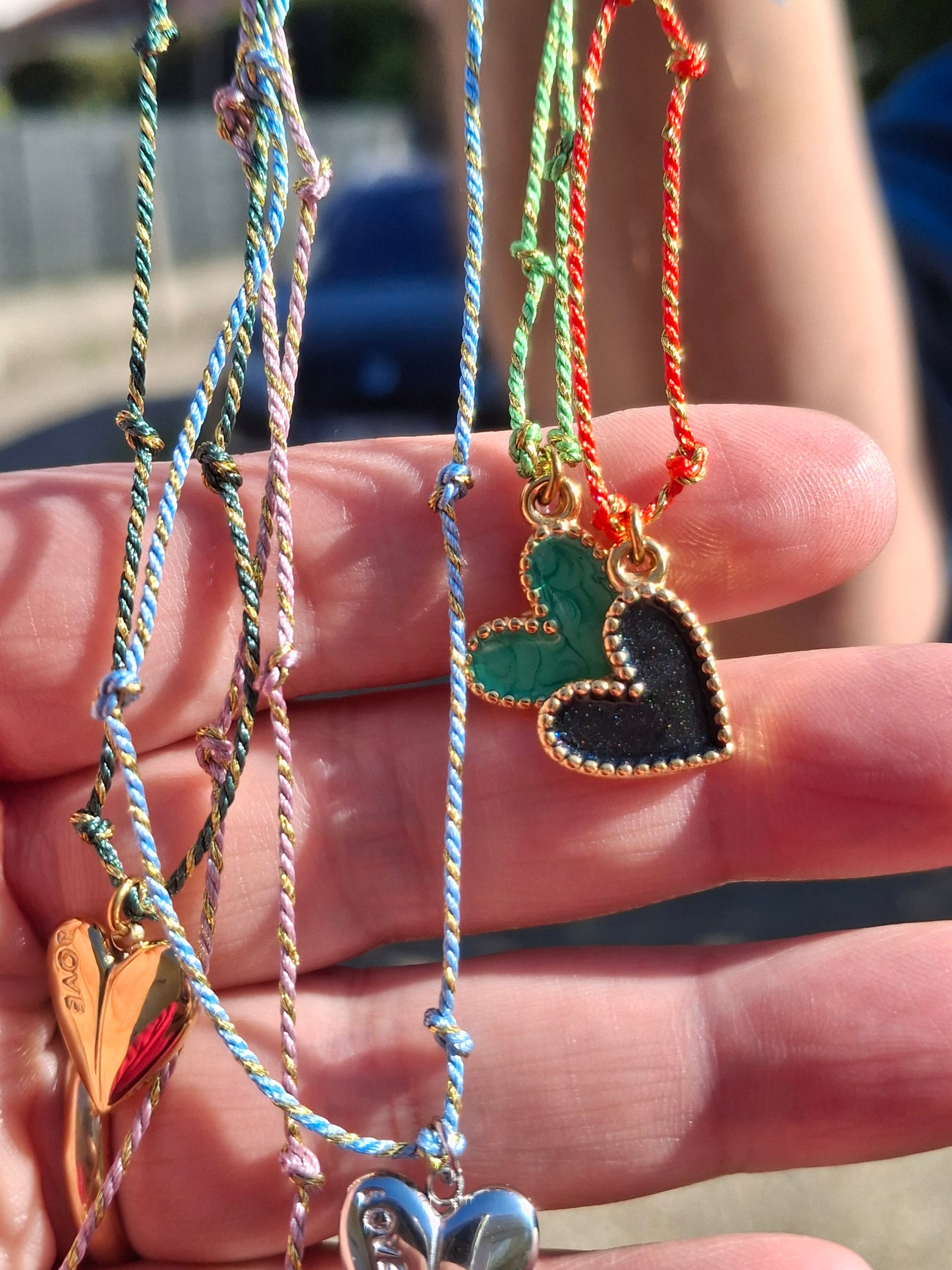 Collier cordon tressé fin pendentif coeur cadeau handmade