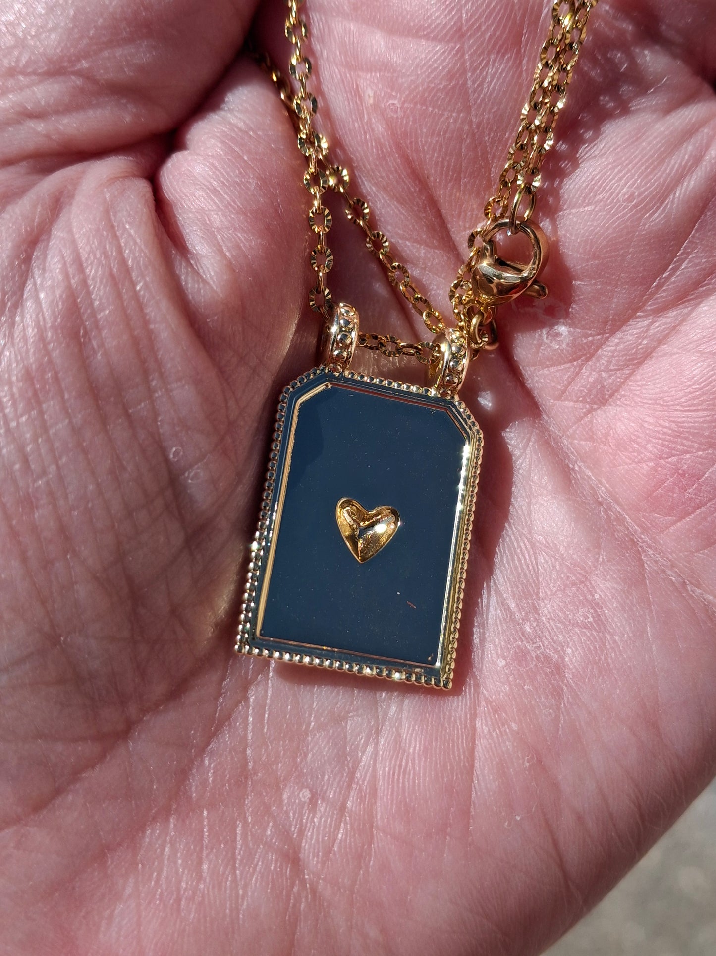 Collier chaîne dorée acier inoxydable stainless steel 316, carte de tarot, talisman, œil de Turquie