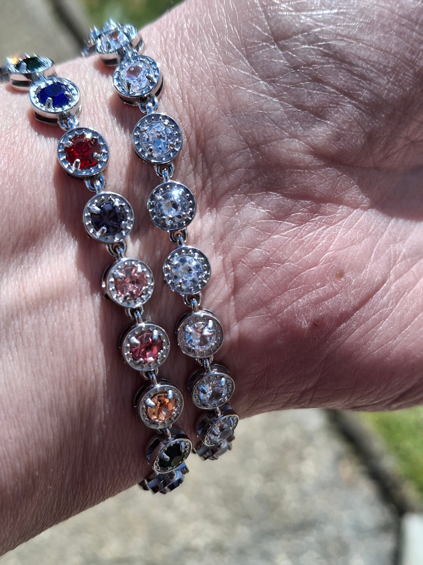 Armband sehr schöne Gliederkette, silberfarben, Edelstahl 316, mit Kristall besetzt, handgefertigt, Knebelverschluss und Herzanhänger Edelstahl 316