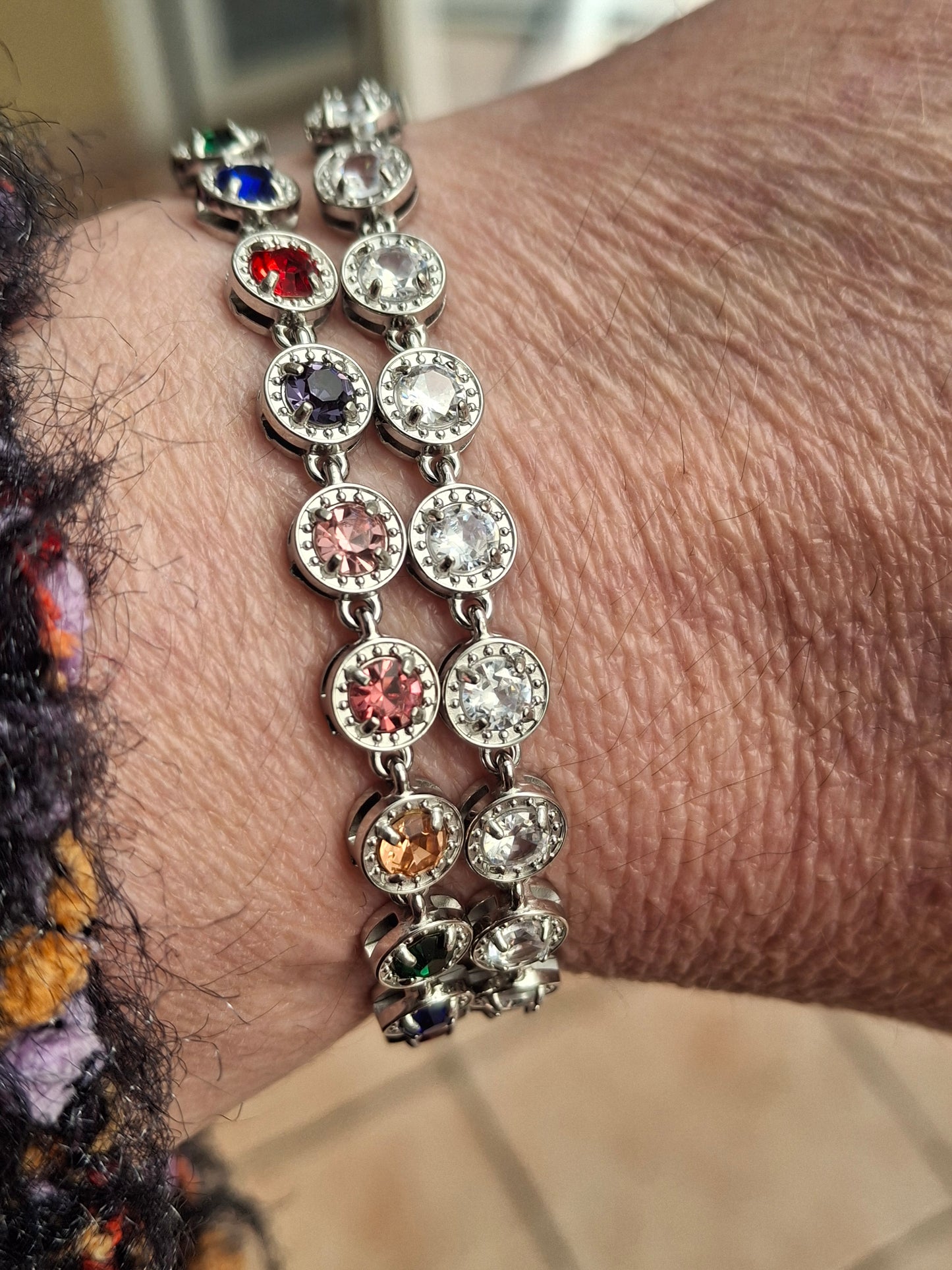 Armband sehr schöne Gliederkette, silberfarben, Edelstahl 316, mit Kristall besetzt, handgefertigt, Knebelverschluss und Herzanhänger Edelstahl 316