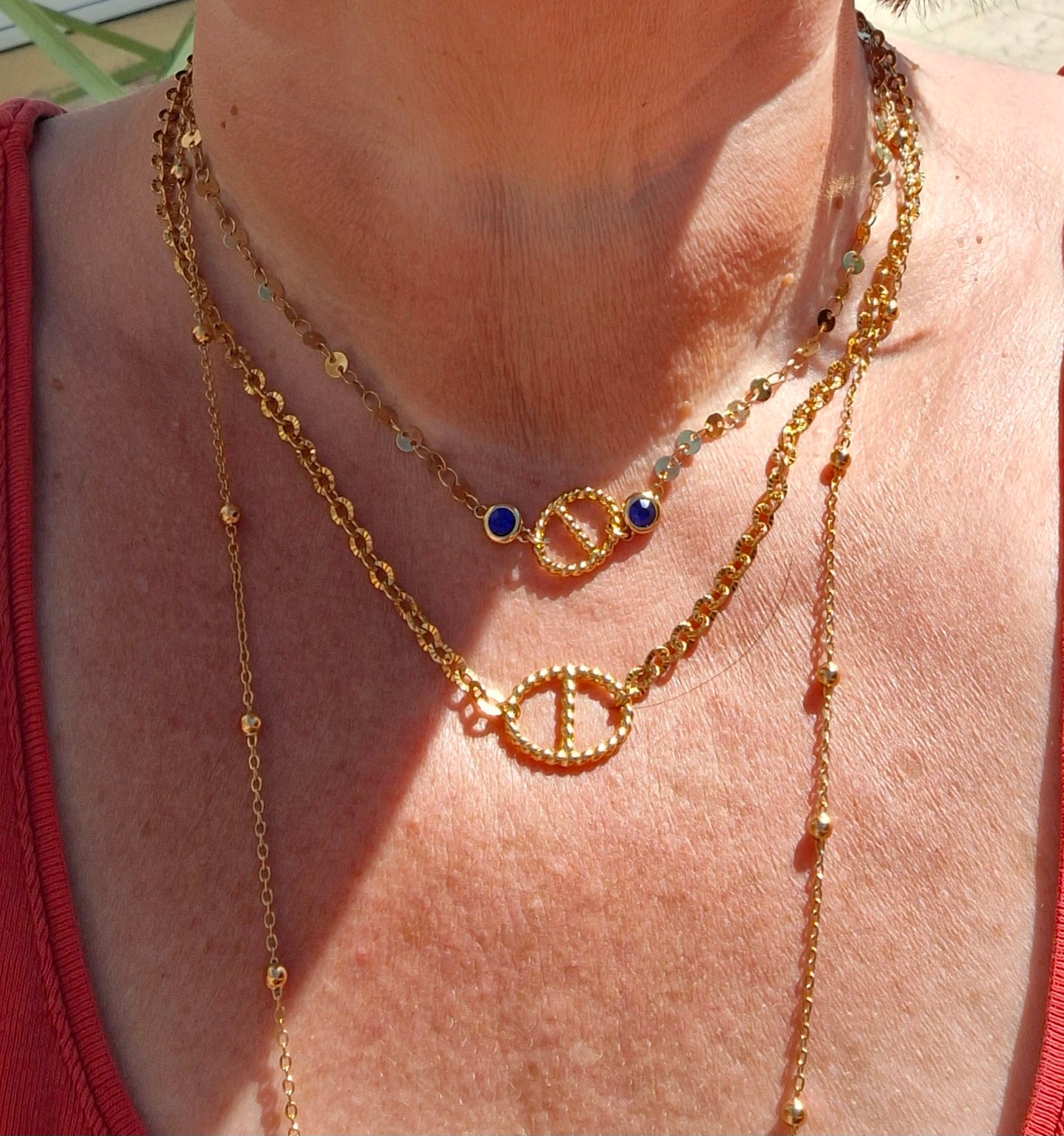 Ensemble 3 colliers acier inoxydable stainless steel 316 et maille marine, nez de cochon handmade