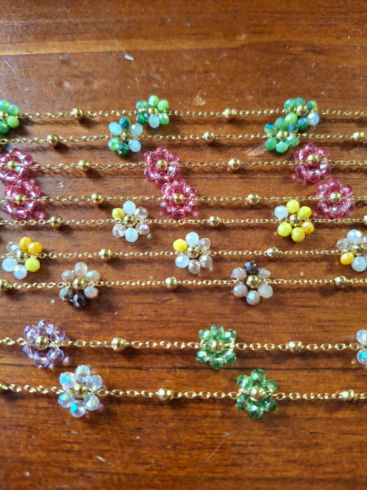 Collier chaîne dorée acier inoxydable stainless steel 316 et fleurs