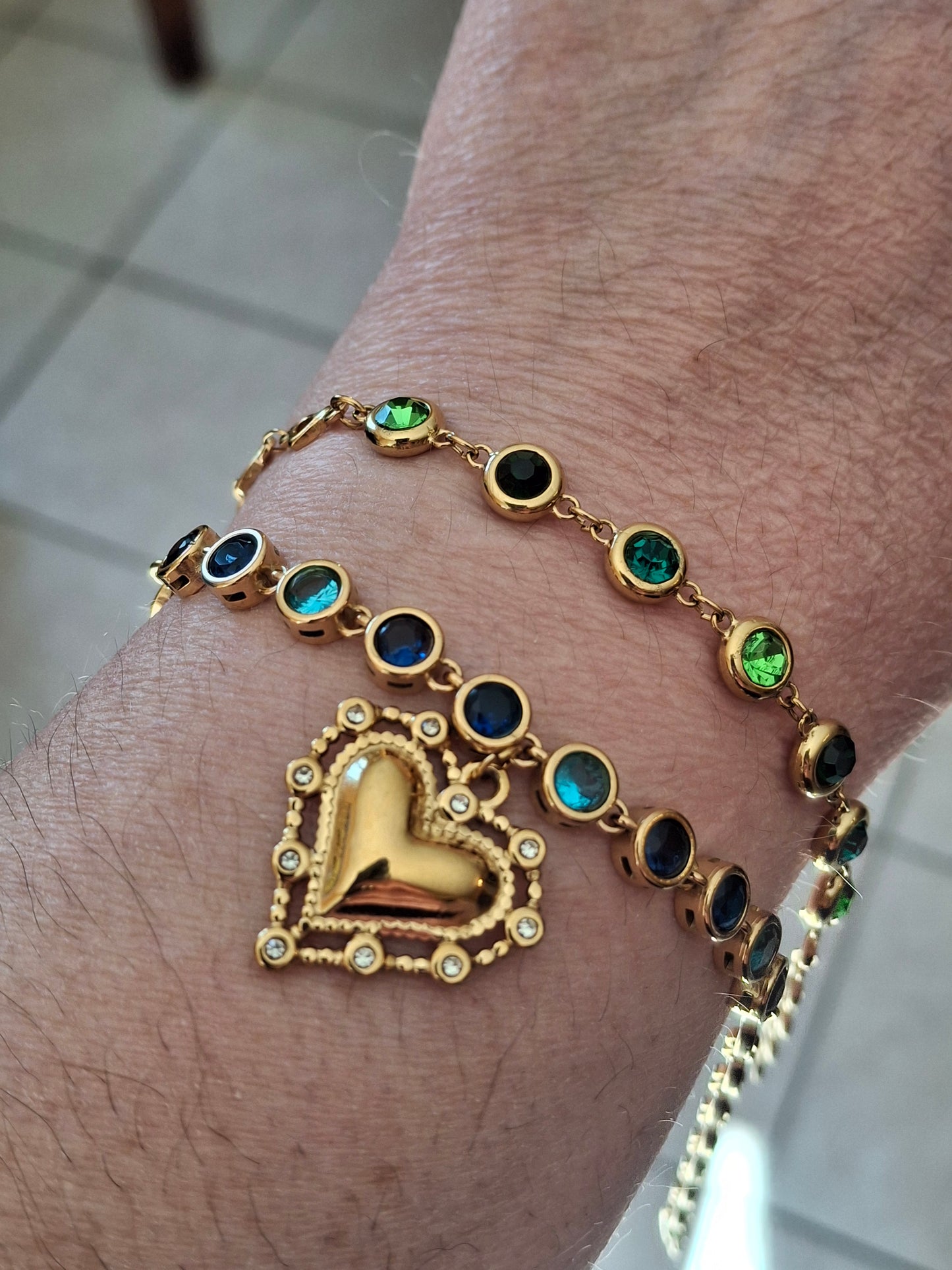 Armband Kette Edelstahl 316 von sehr schöner Qualität mit Kristallbesatz, handgefertigt nach Maß