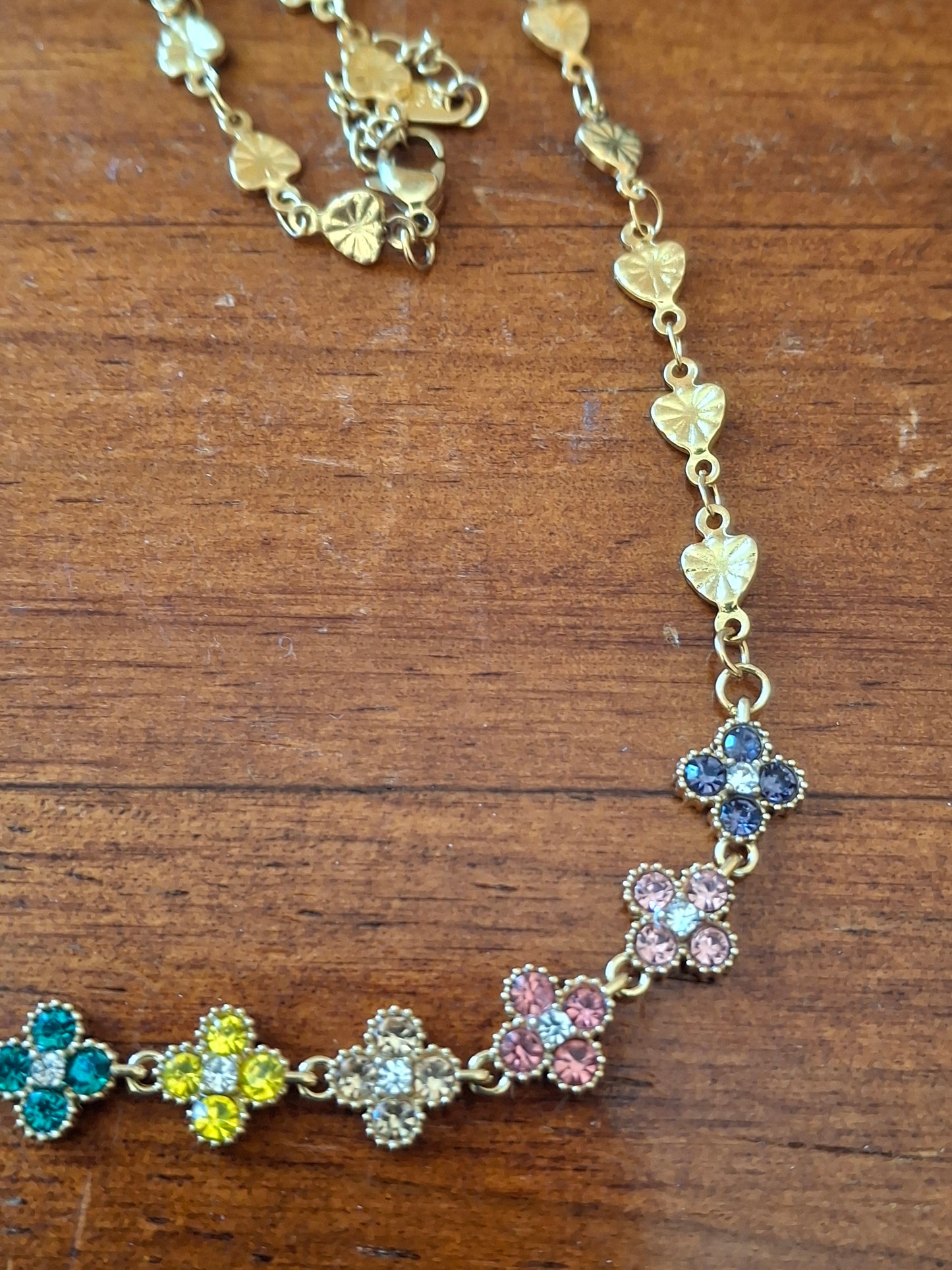 Herzkette aus Edelstahl 316 und mehrfarbige Blumenkette aus Edelstahl mit Kristall, handgefertigt, verstellbar
