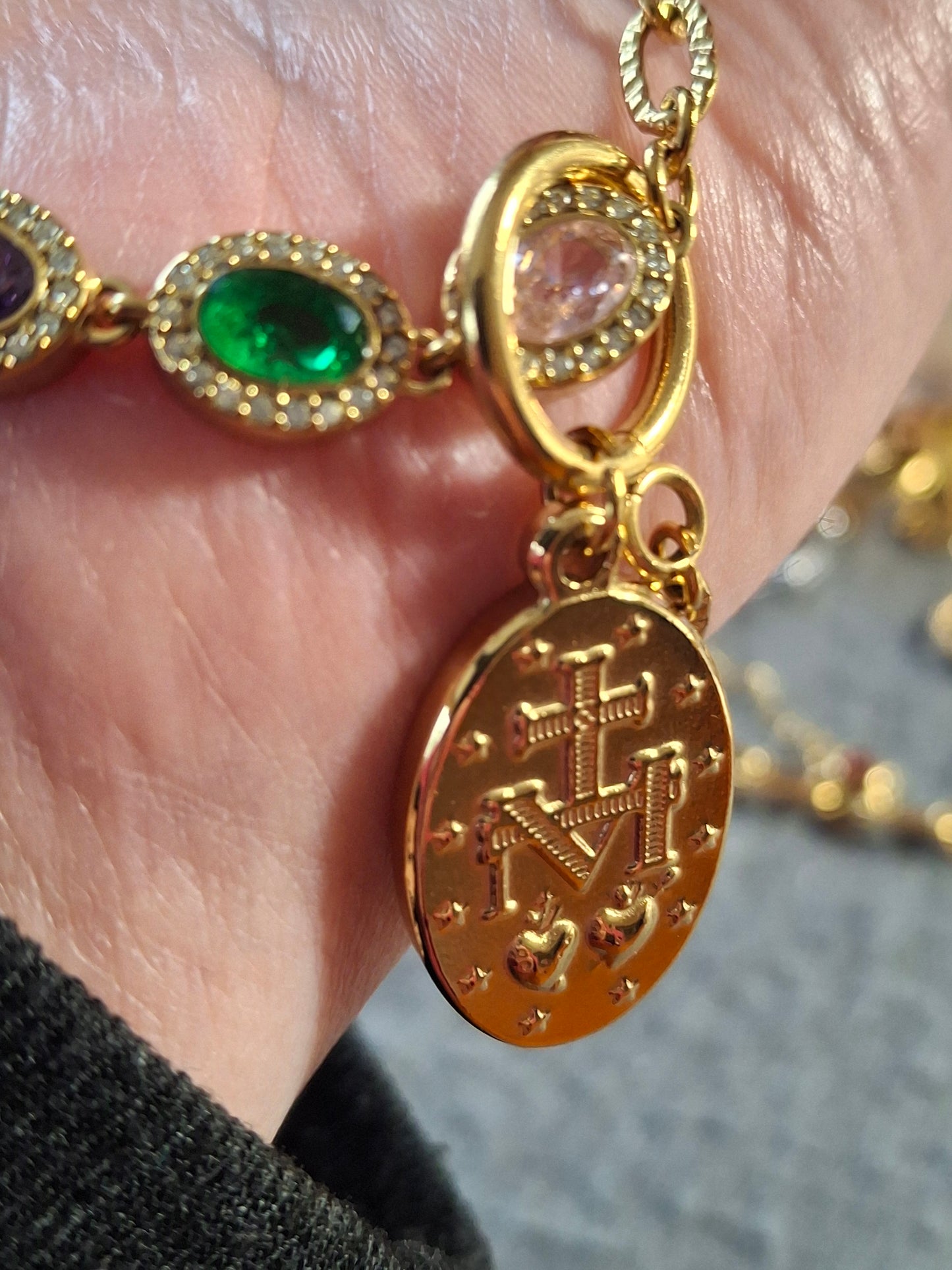 Armband Kette Edelstahl 316 von höchster Qualität, Kristall mit Zirkonia besetzt, Madonnenanhänger Edelstahl 316, handgefertigt, nur auf Maß