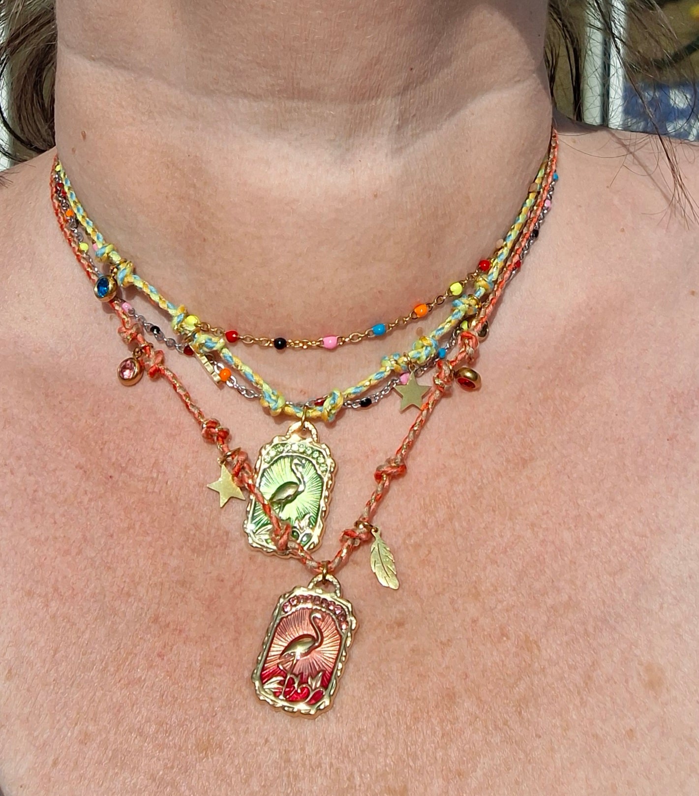 Handgefertigte verstellbare Halskette aus geflochtener Kordel mit Anhängern aus 316er Edelstahl