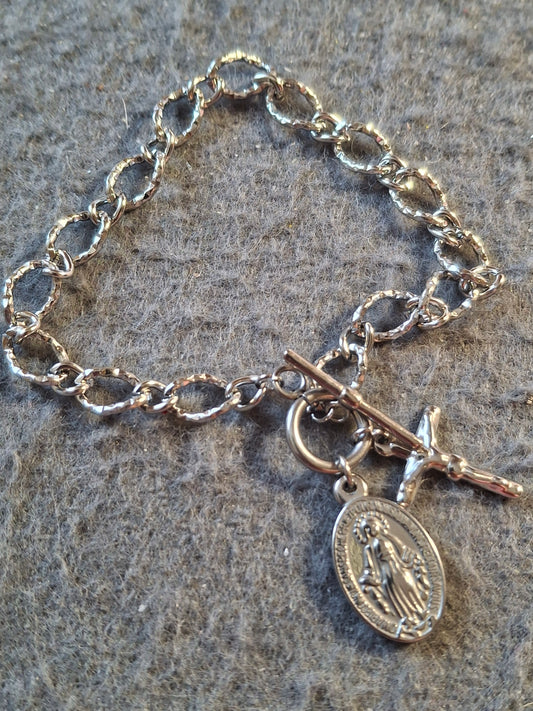 Bracelet maille gourmette stainless steel madone croix stainless steel Fermoir T toggle handmade