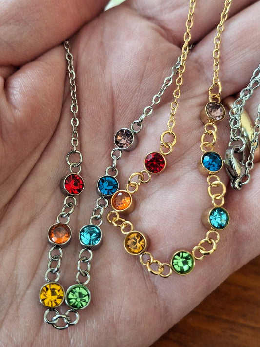 Stainless steel 316 and crystal 7 chakra necklace.