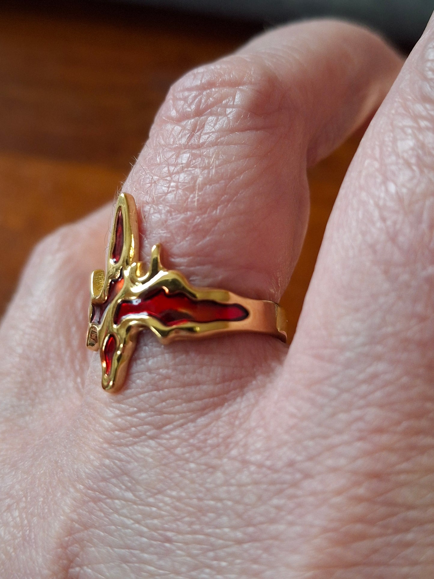 Ring aus Edelstahl 316 mit roter Emaille-Beschichtung, verstellbar.