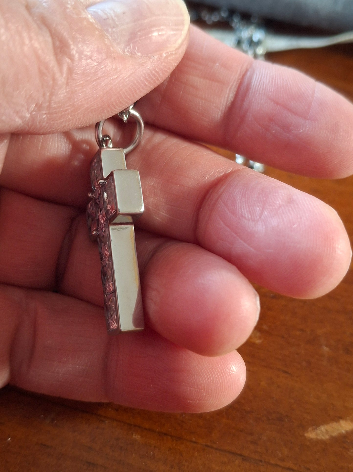 Collier chaîne acier inoxydable stainless steel et croix stainless steel 316 cristal