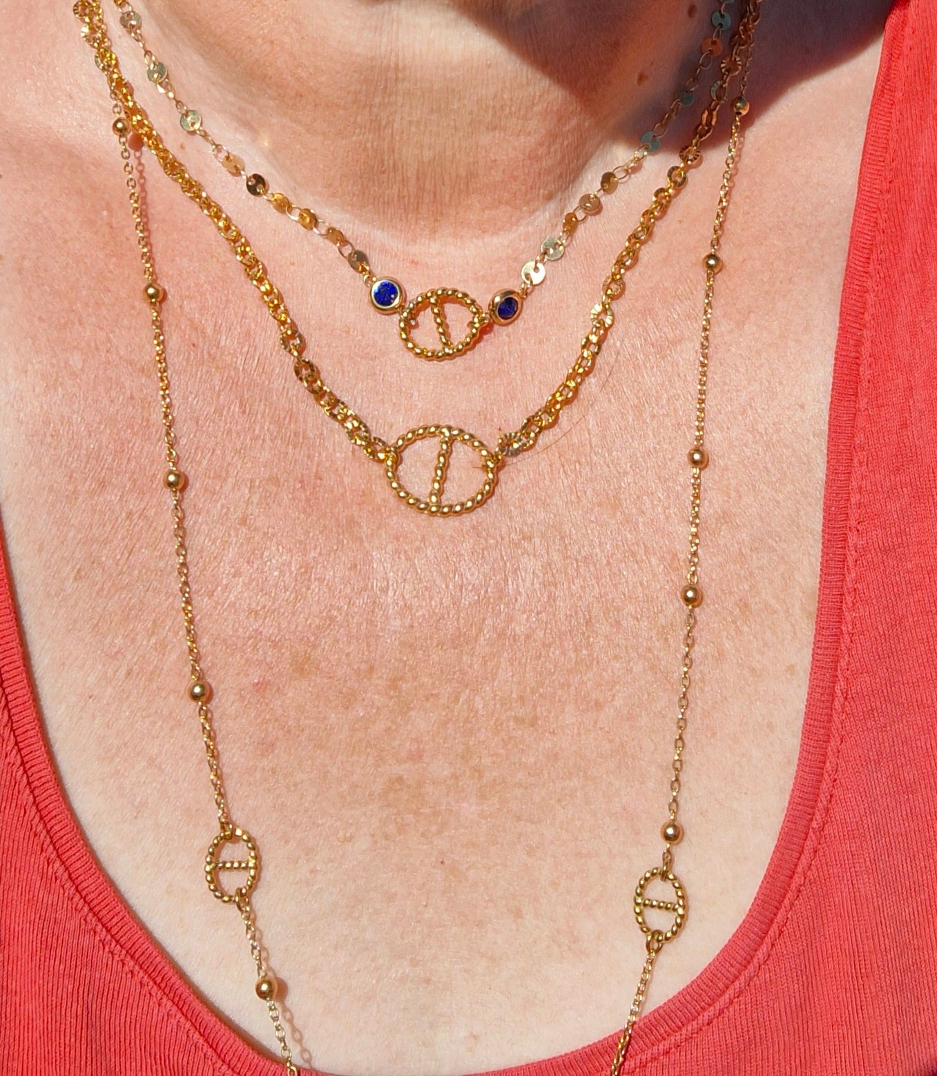 Ensemble 3 colliers acier inoxydable stainless steel 316 et maille marine, nez de cochon handmade