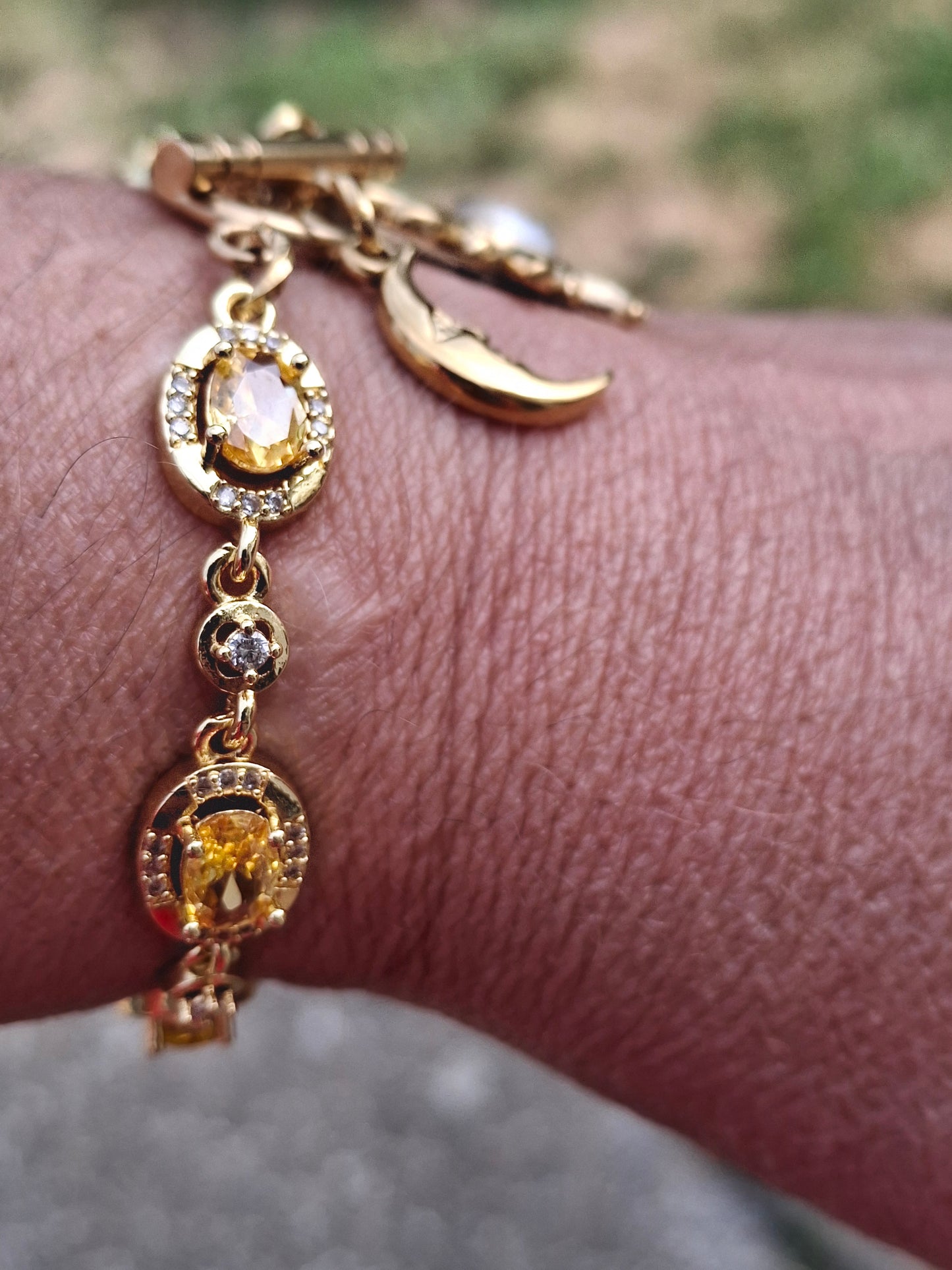 Bracelet chaîne maille gourmette stainless steel serti cristal, soleil et lune stainless steel 316 ,fermoir toggle handmade