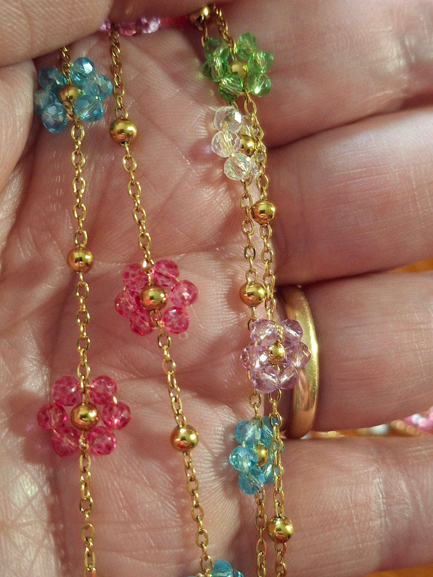 Collier chaîne dorée acier inoxydable stainless steel 316 et fleurs