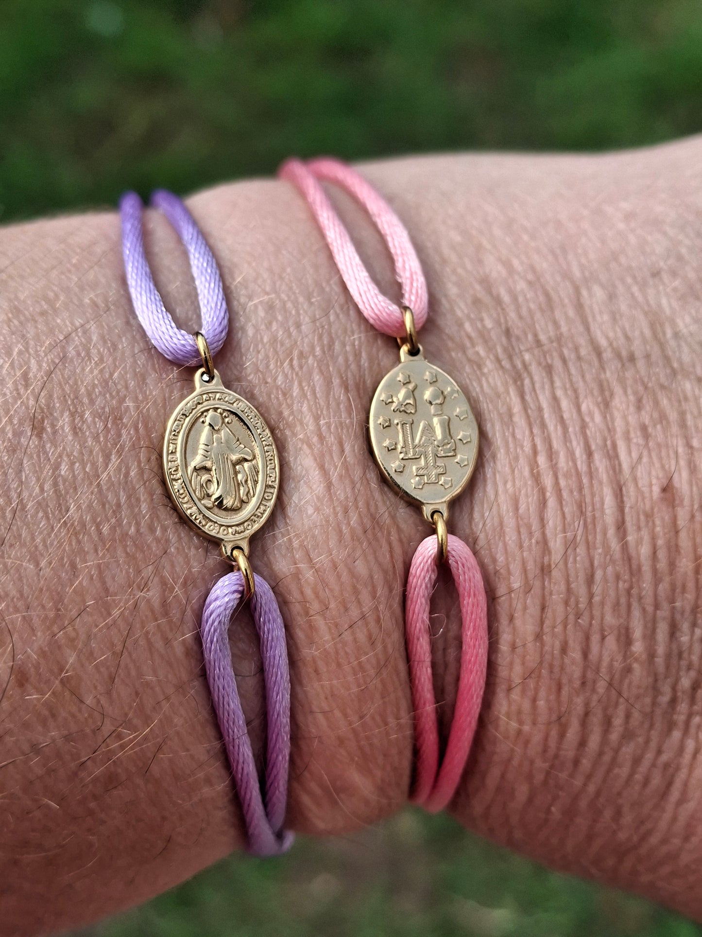 Adjustable cord bracelet, handmade, miraculous Virgin Mary, 316 stainless steel.